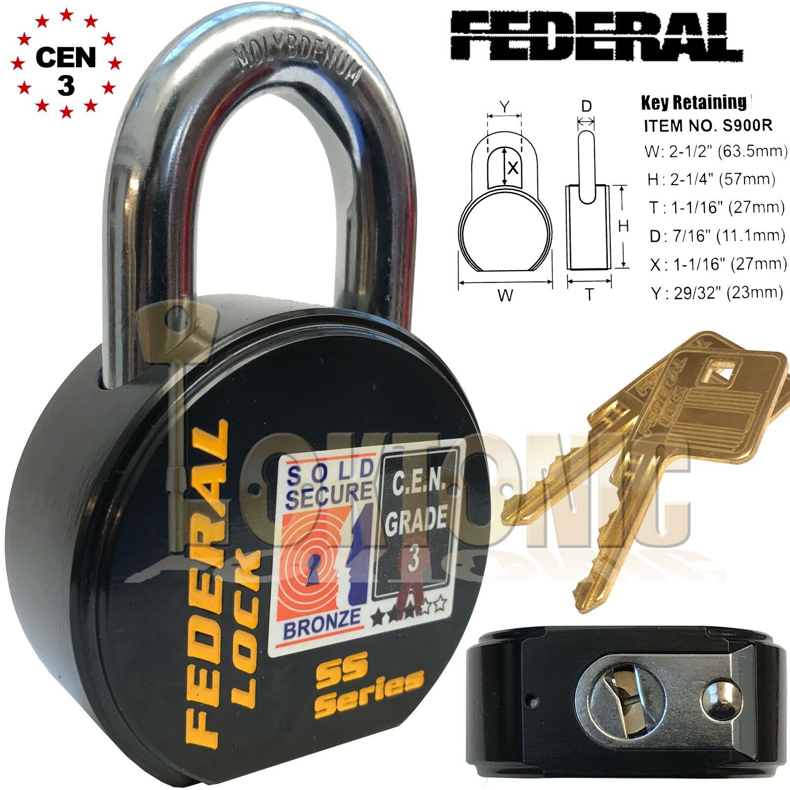 FEDERAL FD900S SOLD SECURE CEN GRADE 3 HEAVY DUTY STEEL PADLOCK