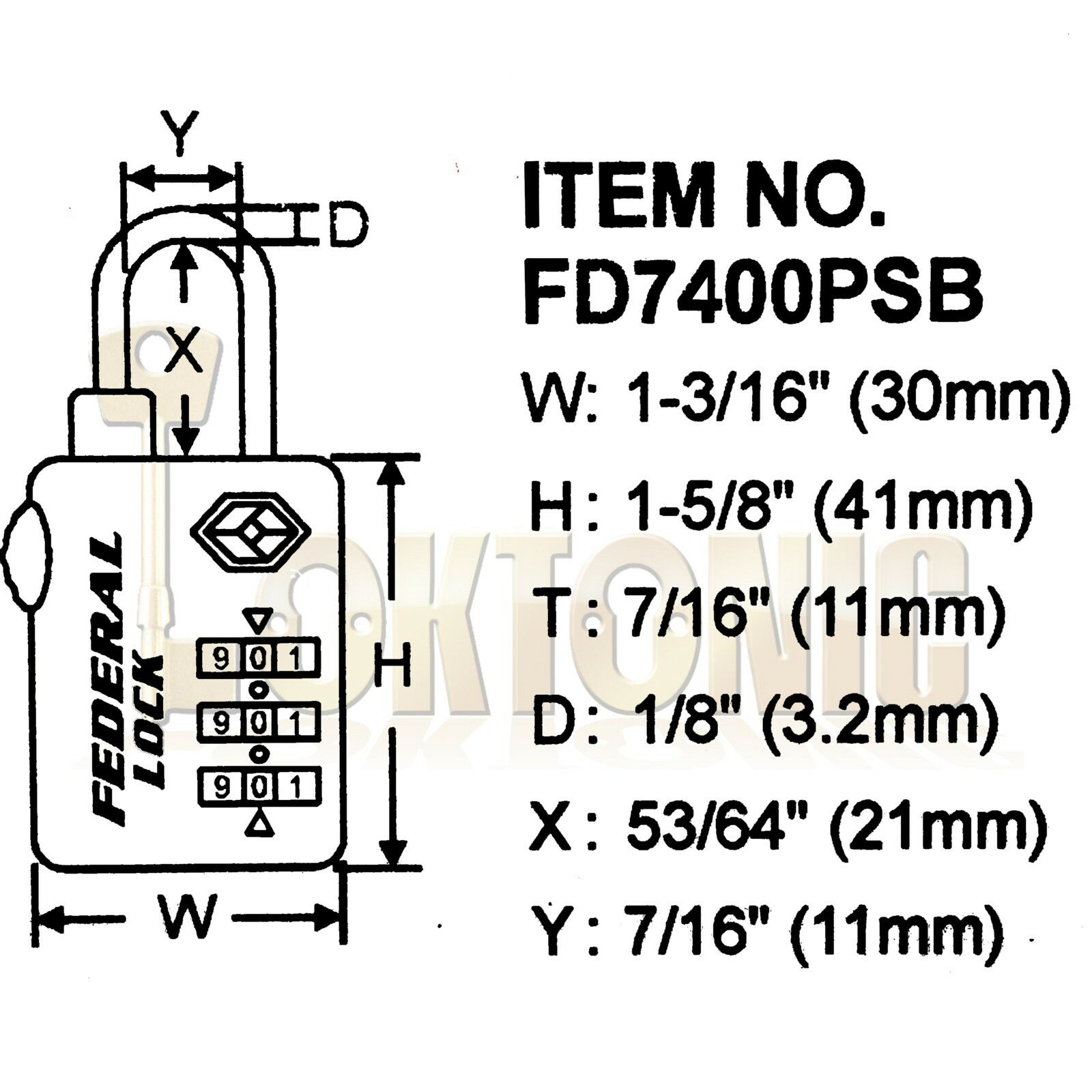 Federal 3 Dial TSA Combination Padlock Resettable Luggage Travel Suitcase Lock - Image 3