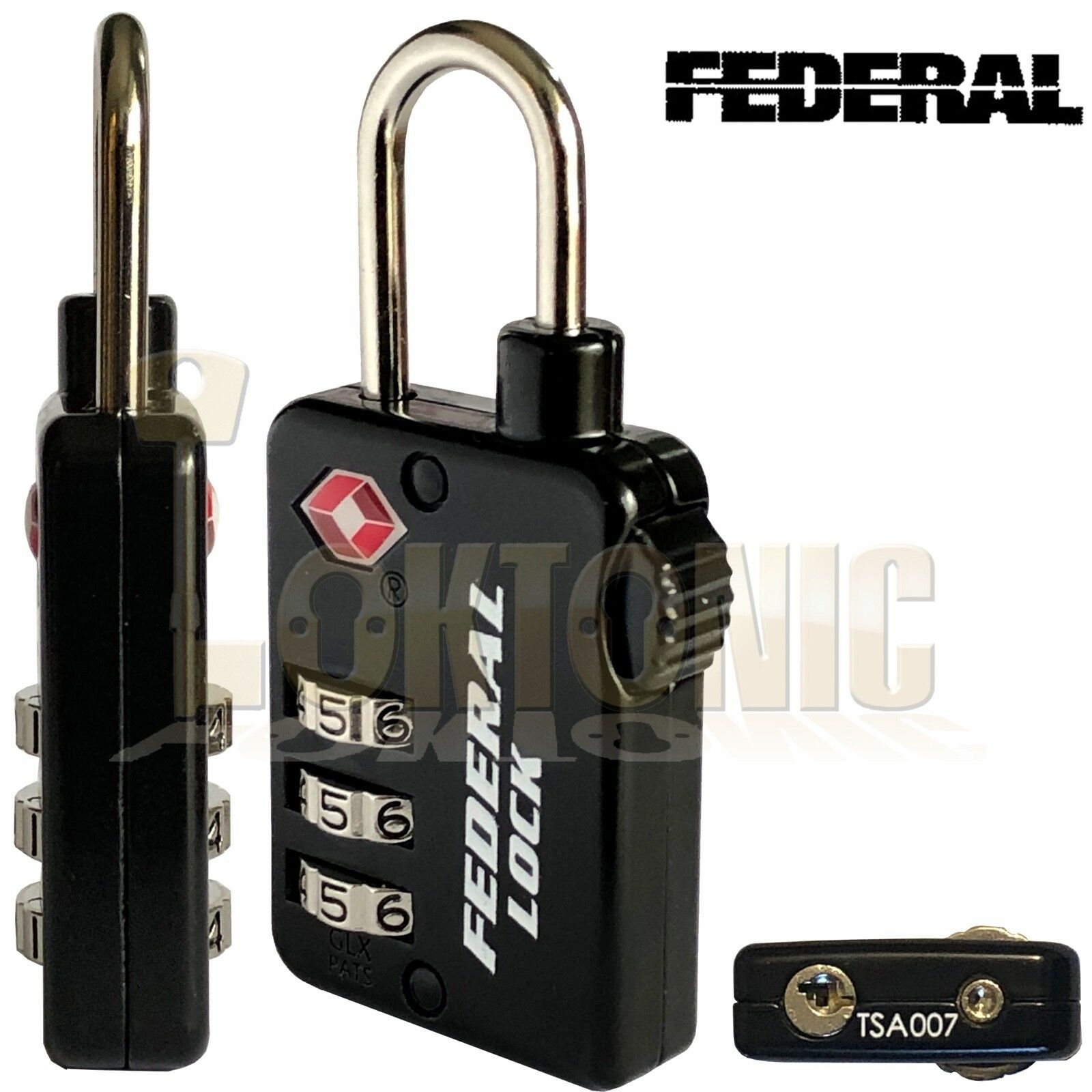 Federal 3 Dial TSA Combination Padlock Resettable Luggage Travel Suitcase Lock