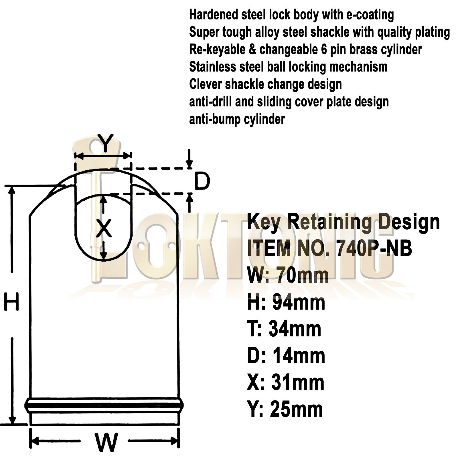 Federal 70mm Heavy Duty Shrouded Solid Steel Sold Secure Gold CEN 5 Padlock - Image 3