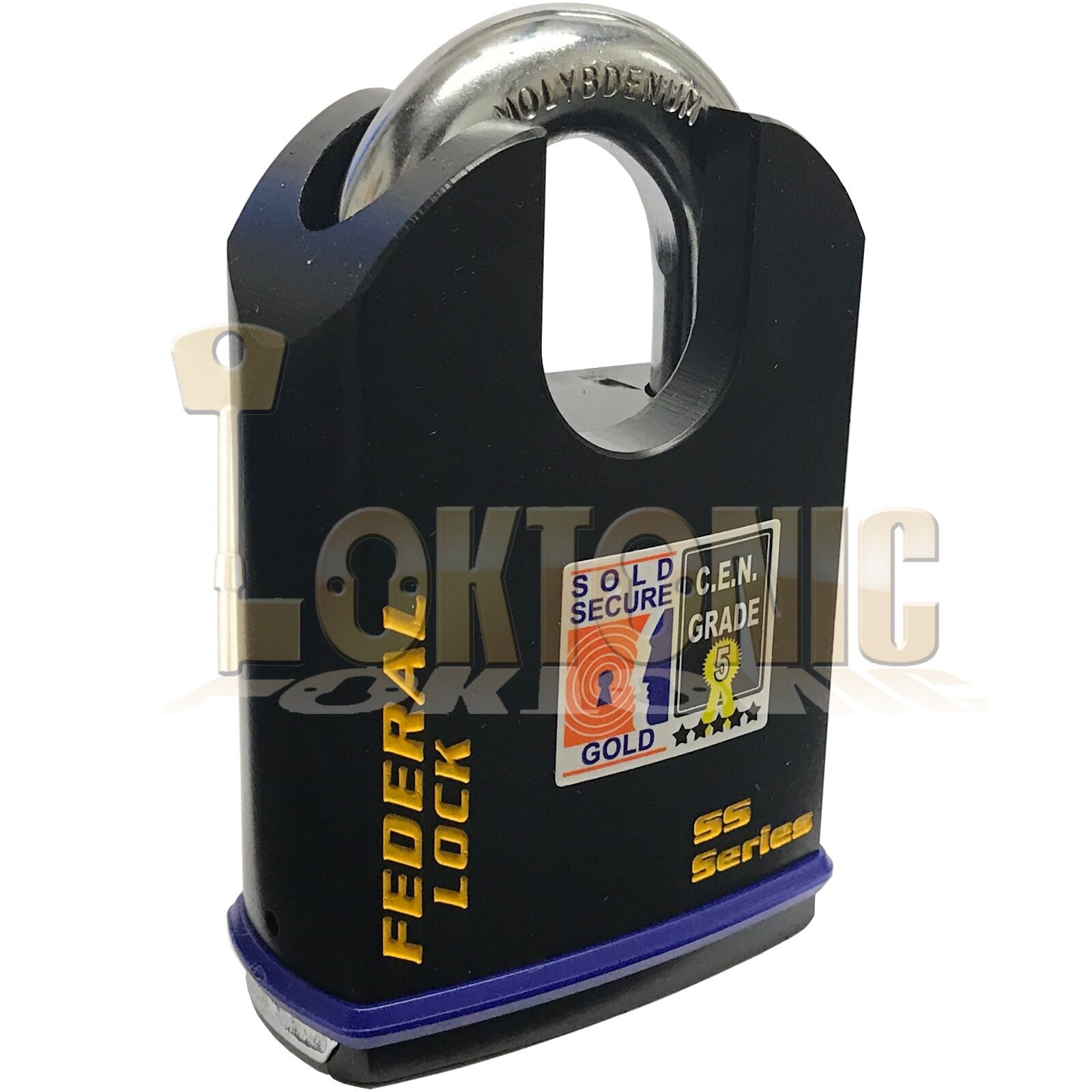 Federal 70mm Heavy Duty Shrouded Solid Steel Sold Secure Gold CEN 5 Padlock - Image 4
