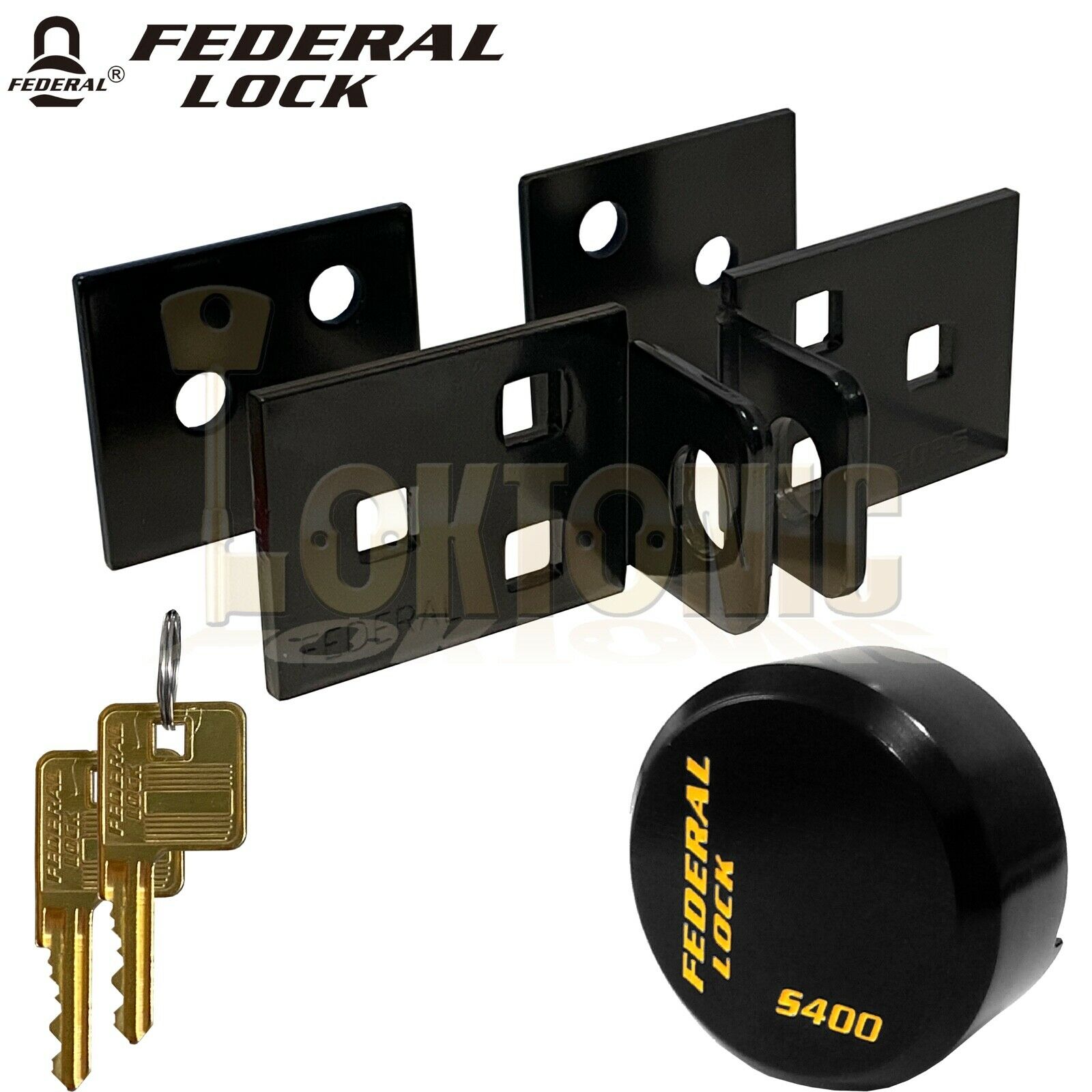 Federal FD6336 Solid Steel Bracket Hasp + Puck Lock Padlock Shed Van Garage
