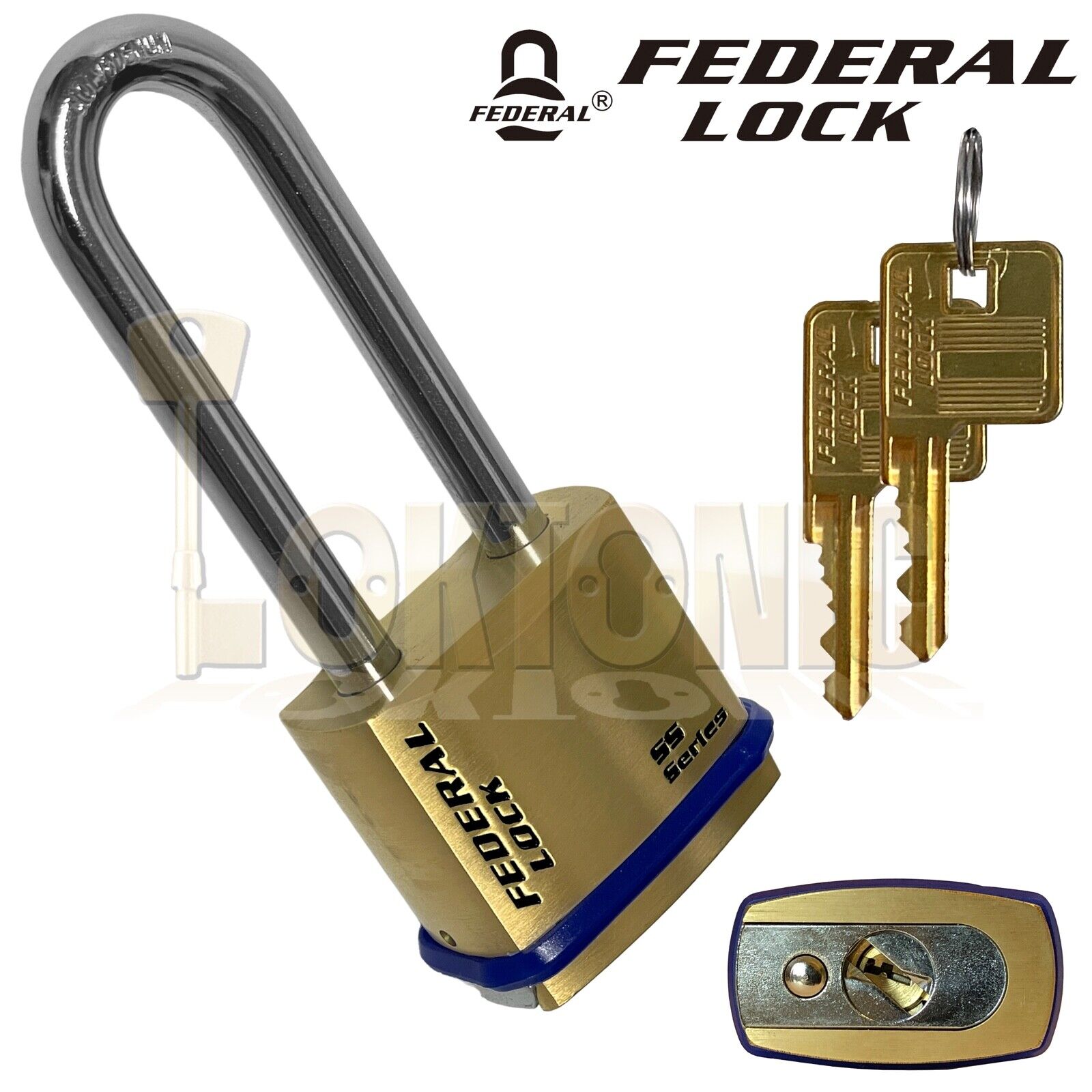 Federal FD723B Super Heavy Duty Long Shackle 3" Solid Brass Padlock - Image 3