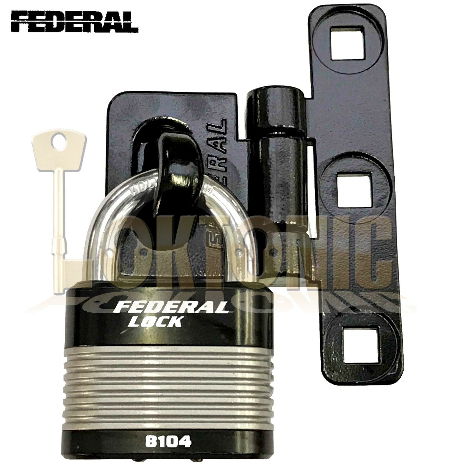 Federal Heavy Duty FD8104 Solid Padlock And Vertical T-Shape Hasp Staple Combo