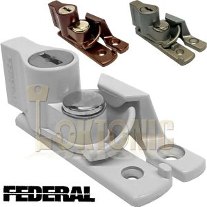 Federal Key Locking Sash Window Lock Fastener Turn Latch Catch White Silver FDSL