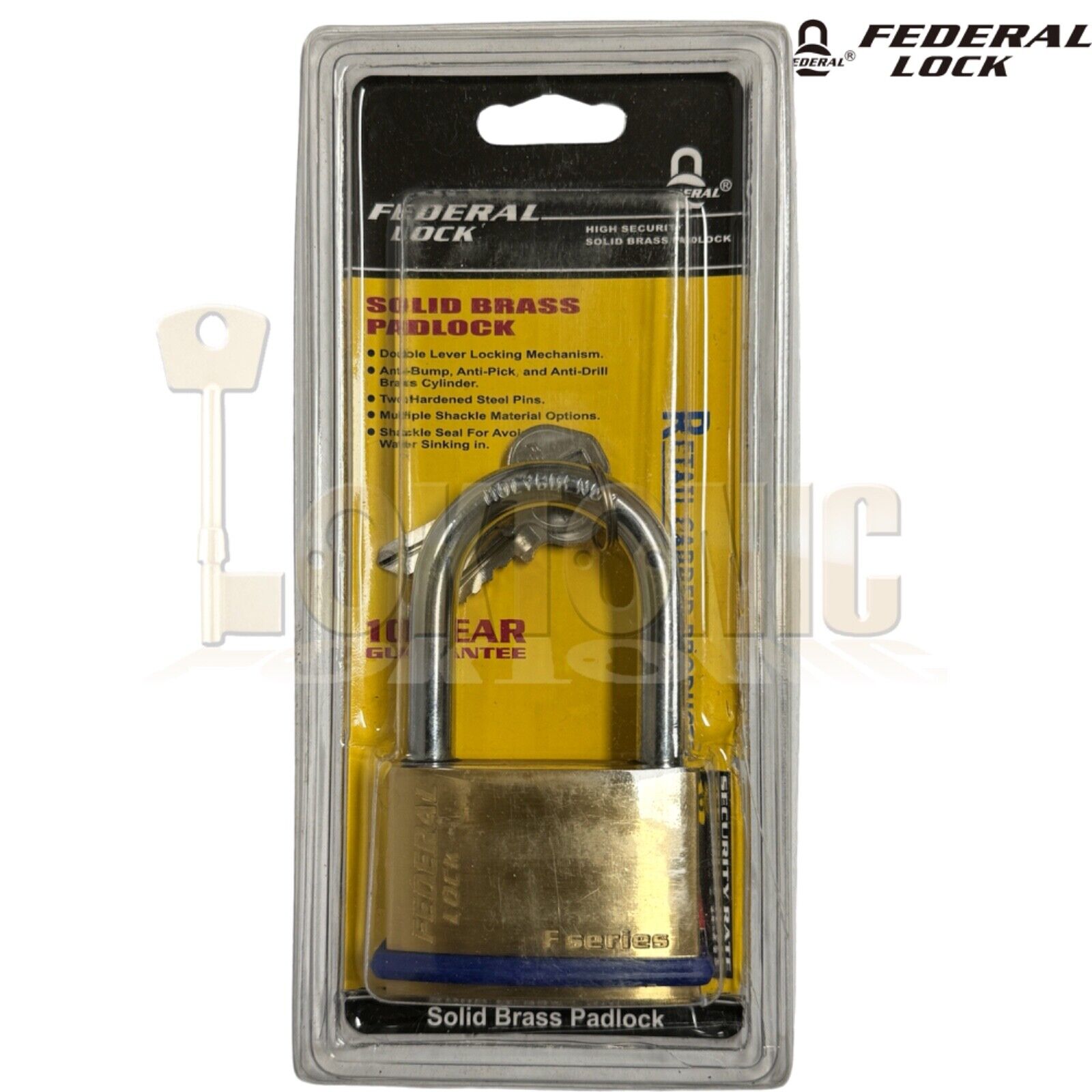 Federal SF62F Solid Brass Long Shackle Padlock Van Gate Shed - Image 3