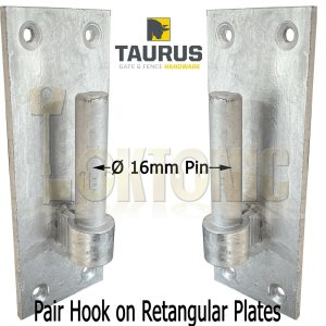 Pair Galvanised Heavy Duty Gate Field Hook On Plate Hinge Brackets 16mm Ø Pin
