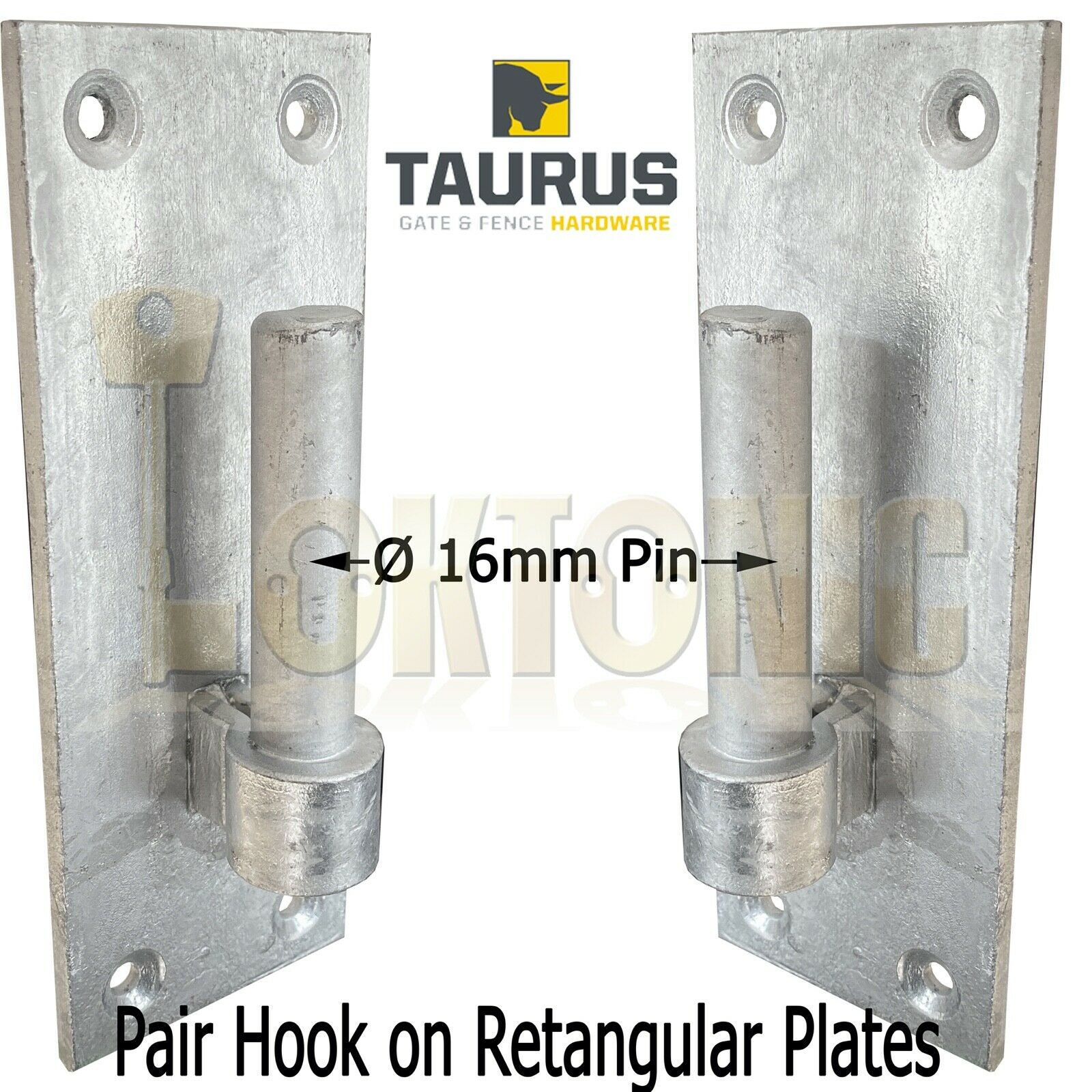 Pair Galvanised Heavy Duty Gate Field Hook On Plate Hinge Brackets 16mm Ø Pin
