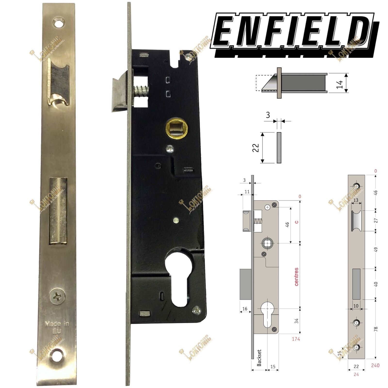 Enfield Euro Mortice Door Sash Lock Body Profile Narrow Case 20mm 25mm 30mm D726 - Image 3