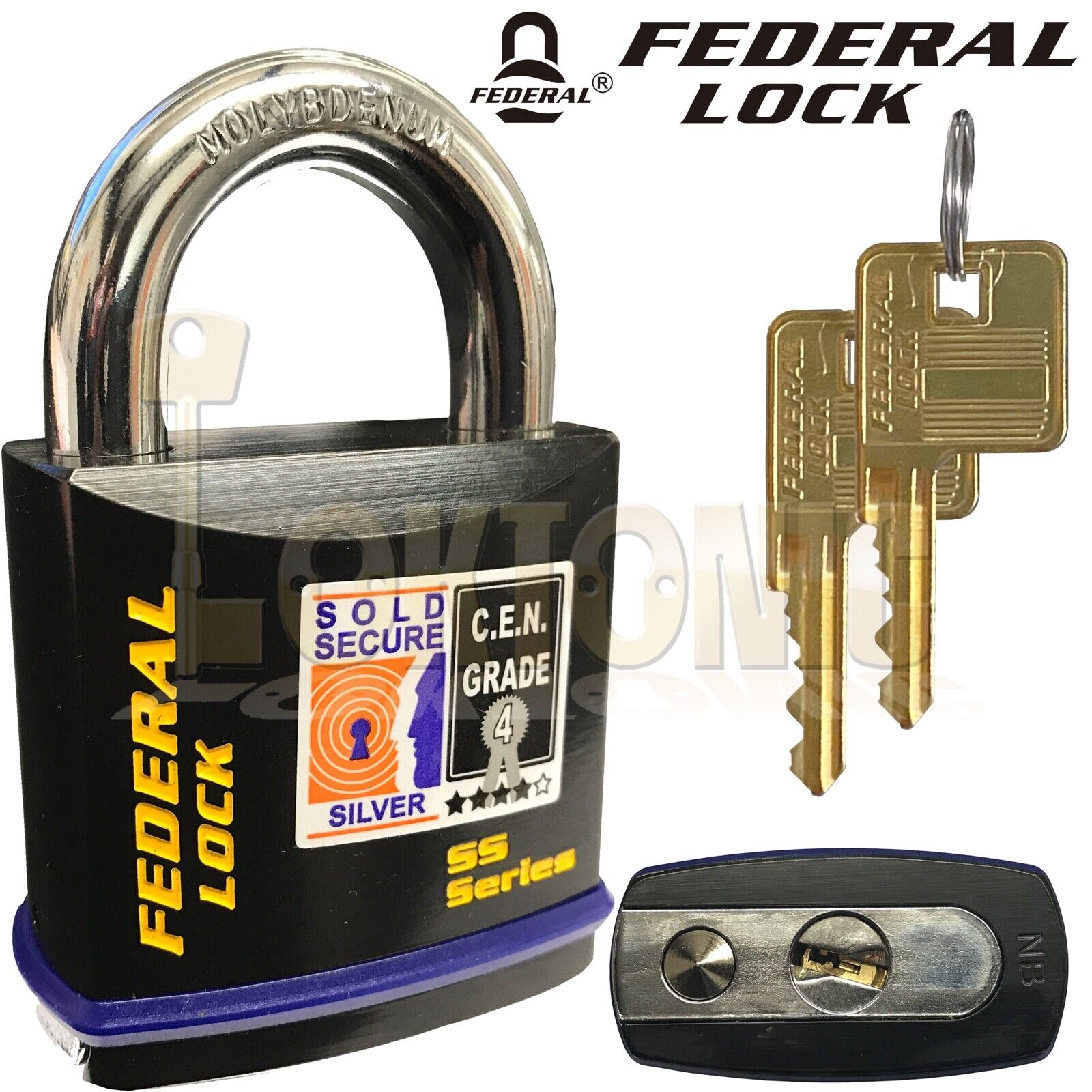 Federal FD730 Sold Secure Silver CEN 4 Solid Steel Heavy Duty Padlock