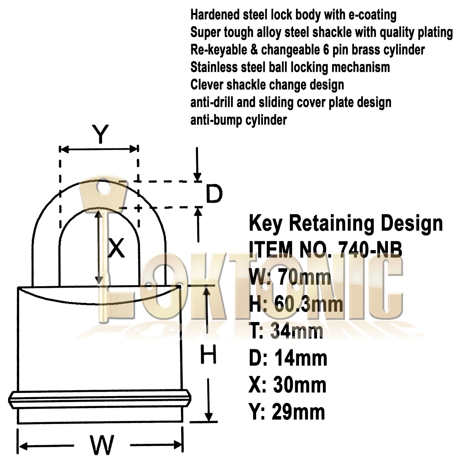 Federal FD740 Sold Secure Gold CEN 5 Super Heavy Duty 70mm Solid Steel Padlock - Image 4