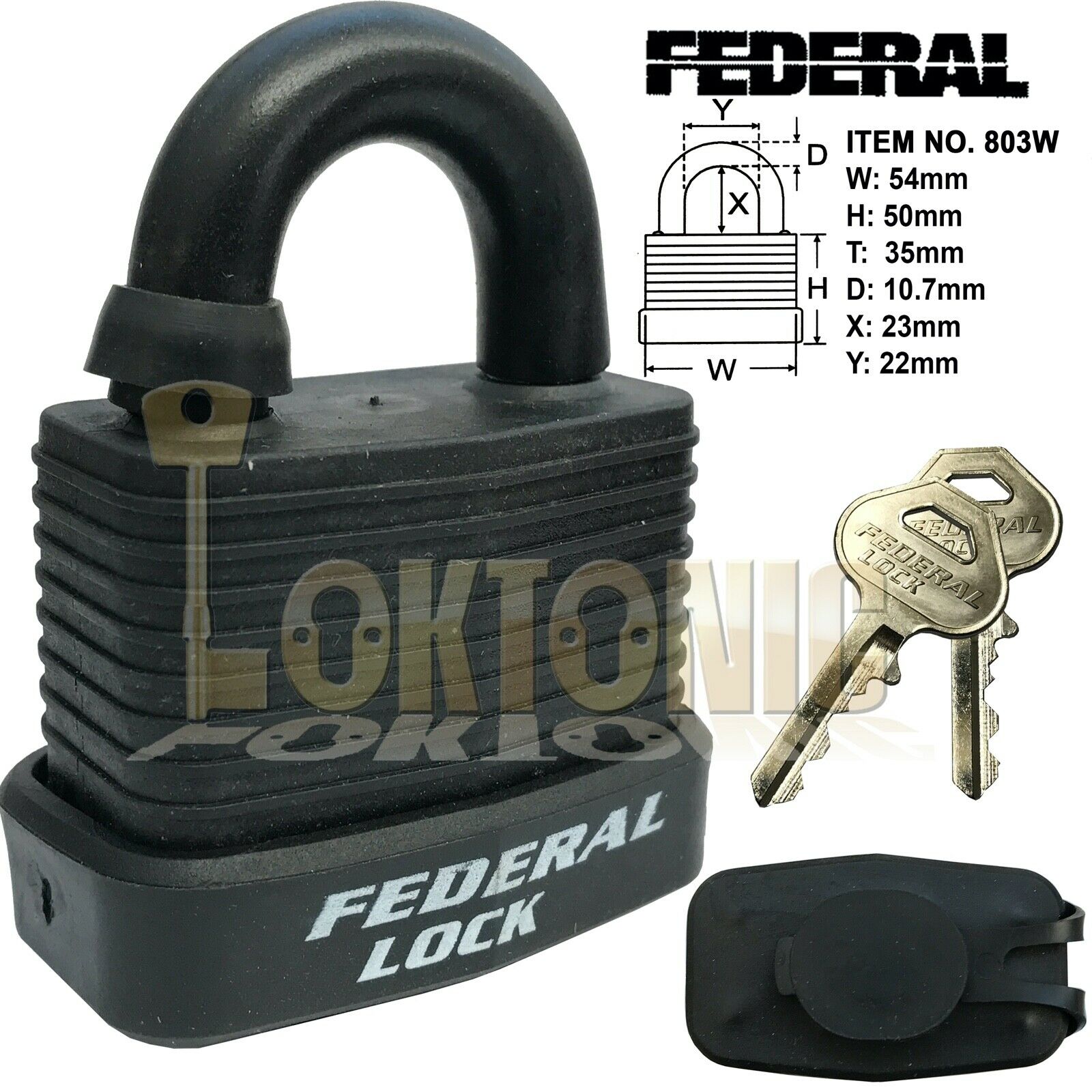 Federal FD803W-BK-KA#3002 Weather Resistant Waterproof Steel Padlocks