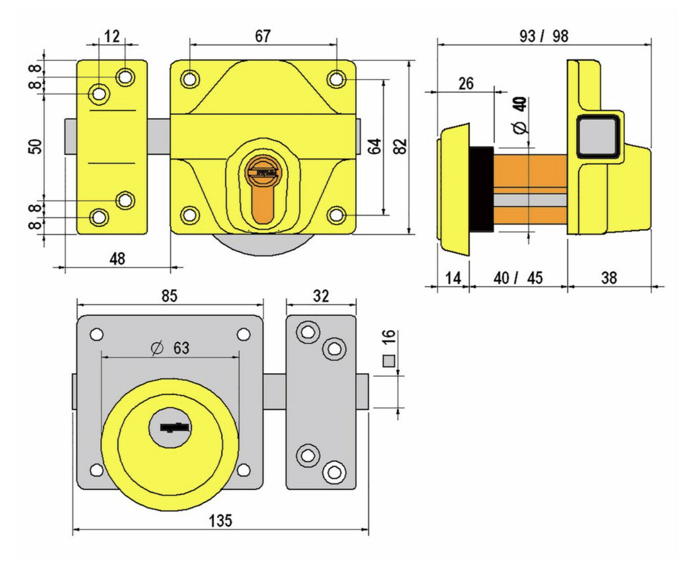 Lince High Security Heavy Duty Euro Gate Slide Rim Dead Bolt Lock Sheds Doors - Image 4