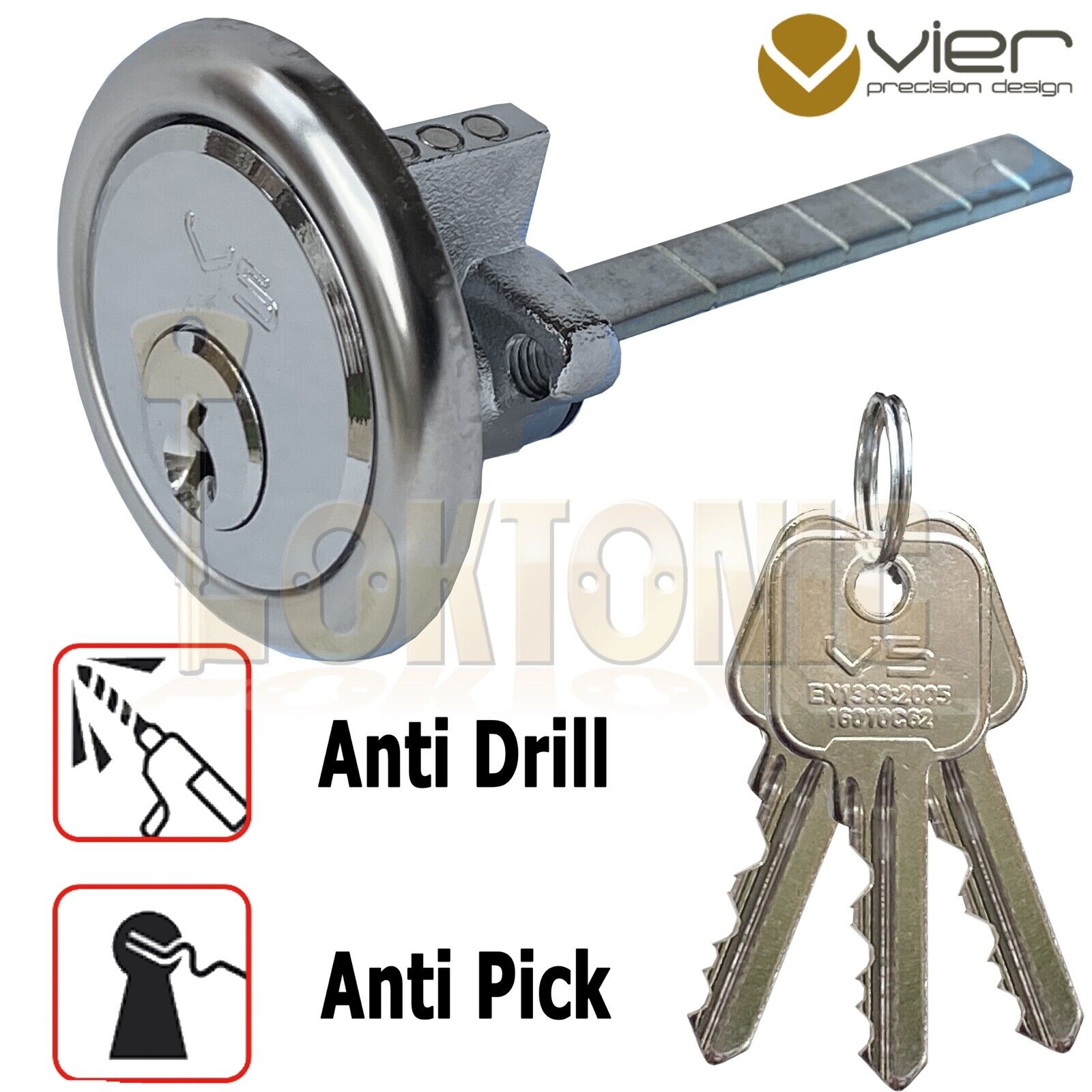 Rim Cylinder Night Latch Door Lock Polished Chrome Brass Satin 3 Keys - Image 7