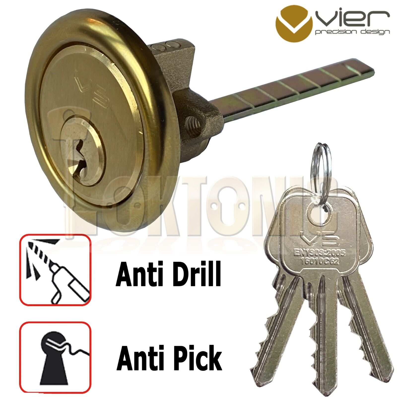 Rim Cylinder Night Latch Door Lock Polished Chrome Brass Satin 3 Keys - Image 6