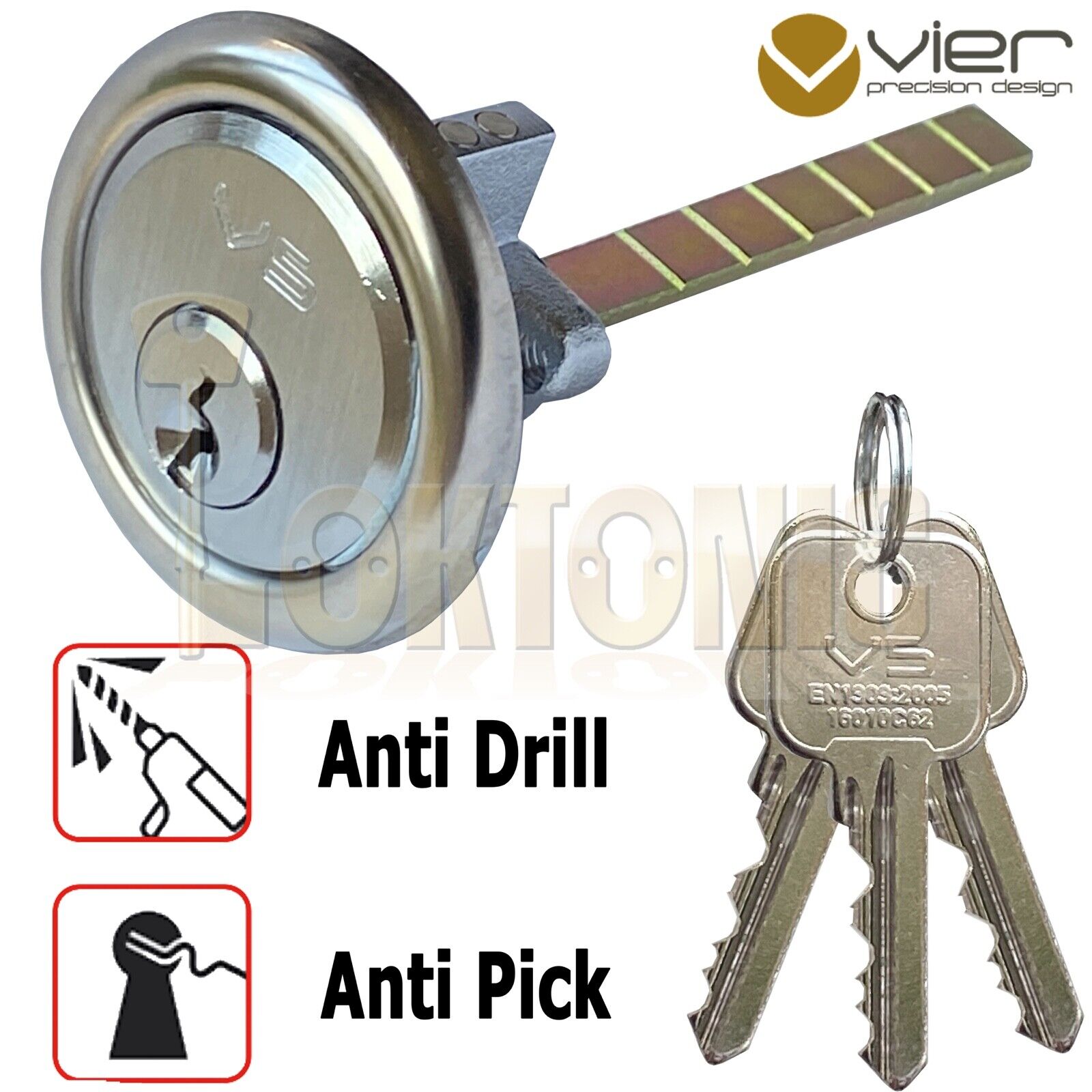 Rim Cylinder Night Latch Door Lock Polished Chrome Brass Satin 3 Keys - Image 8