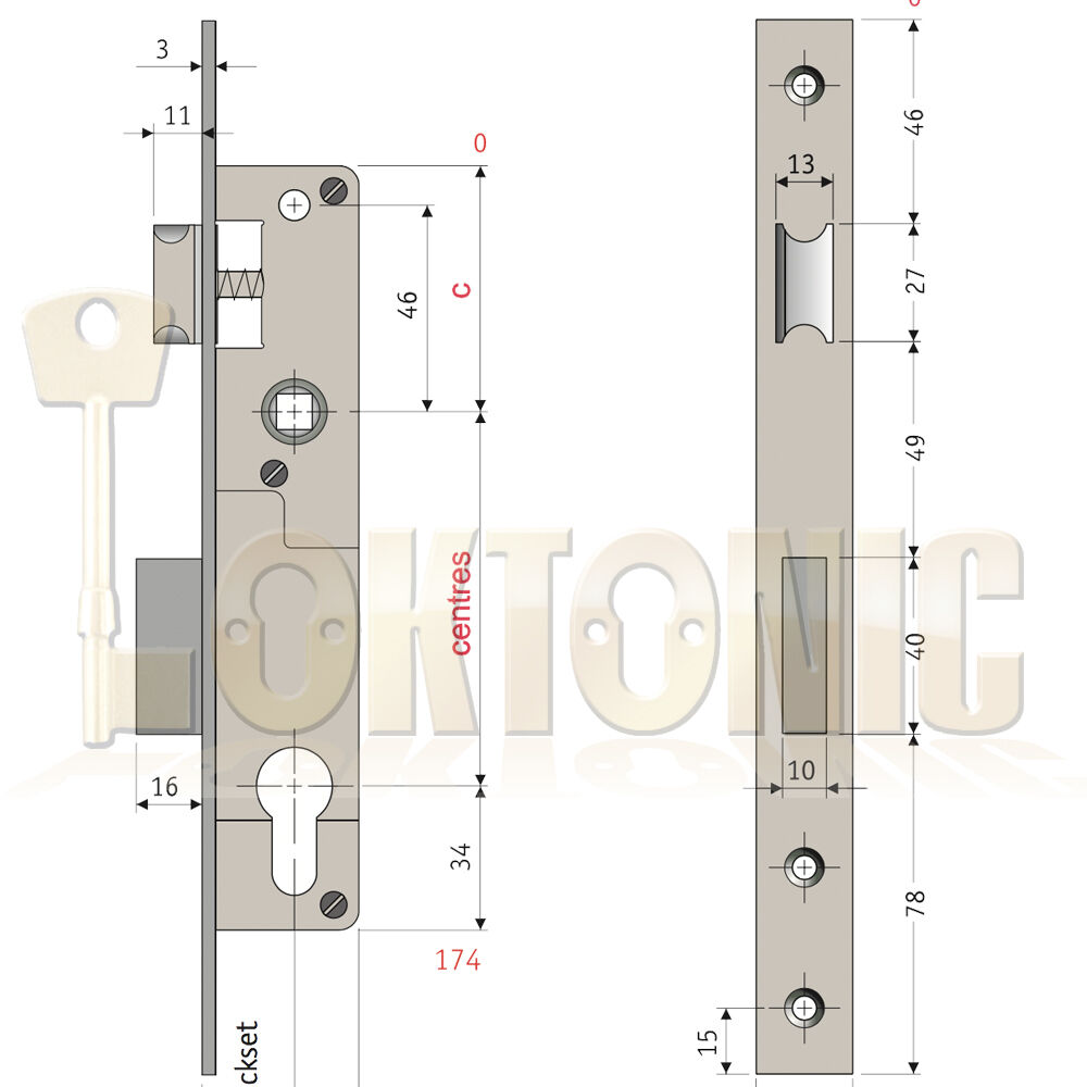 Enfield 25mm Backset Narrow Stile Shed Gate Garage Mortice Euro Sash lock case - Image 3