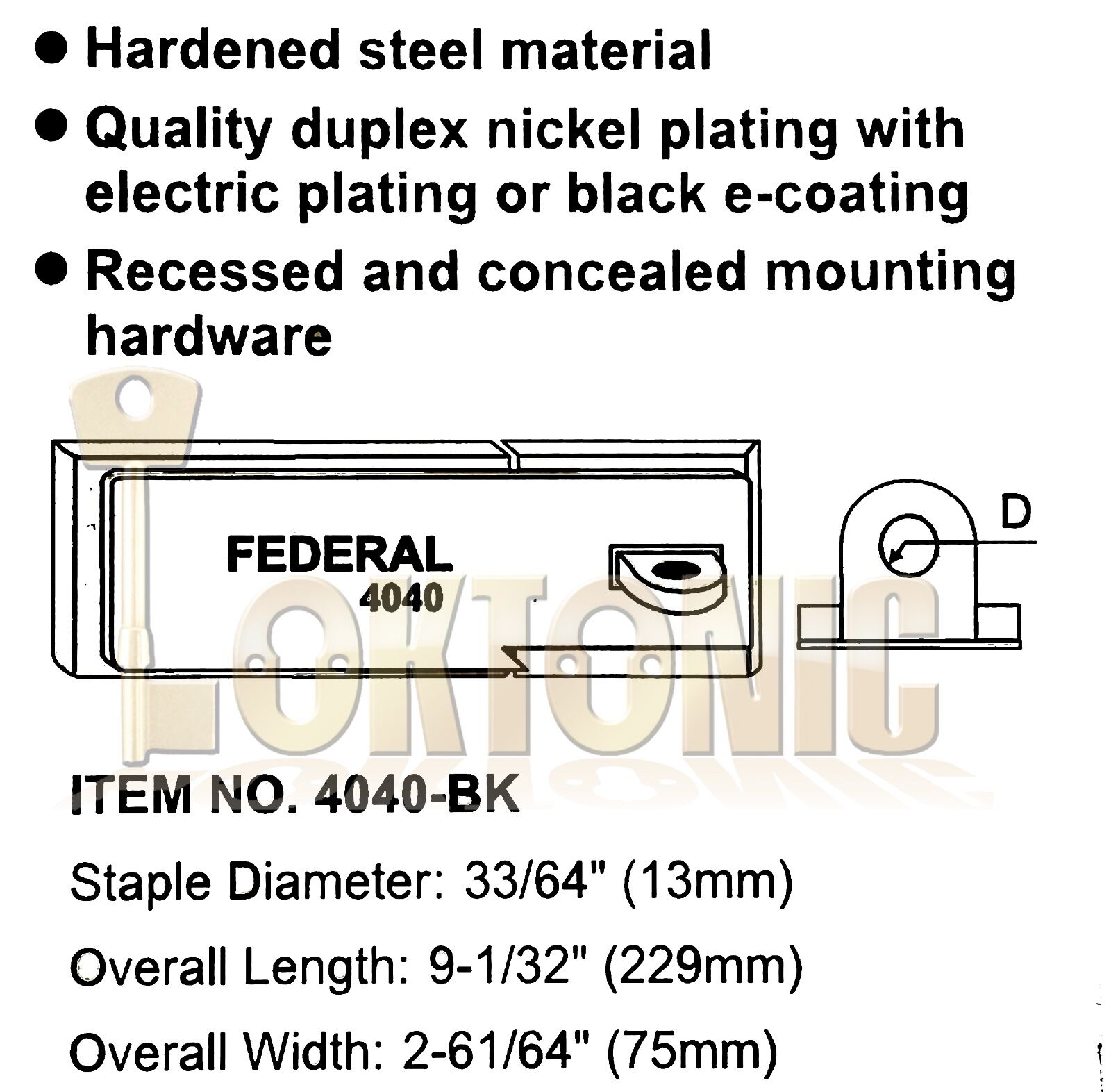FEDERAL FD4040 HEAVY DUTY VAN SHED GATE GARAGE STEEL HASP AND STAPLE SECURE - Image 4
