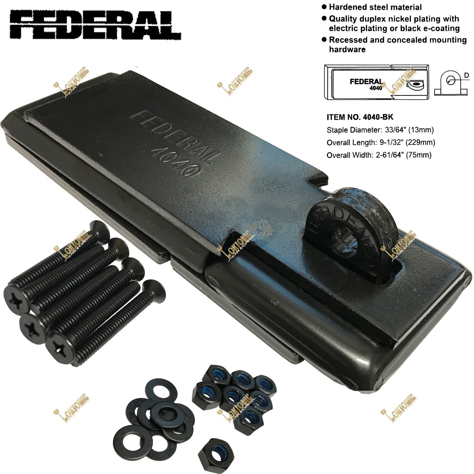 FEDERAL FD4040 HEAVY DUTY VAN SHED GATE GARAGE STEEL HASP AND STAPLE SECURE