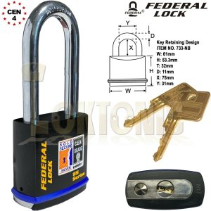 Federal FD733 Sold Secure Silver CEN 4 Super Heavy Duty Solid Steel Padlocks