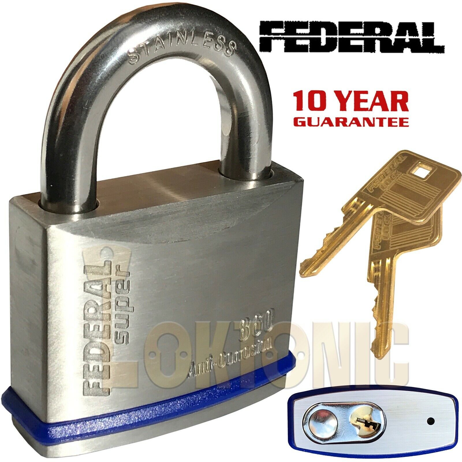 Federal FD860 Heavy Duty Solid Stainless Steel Marine Weather Resistant Padlocks