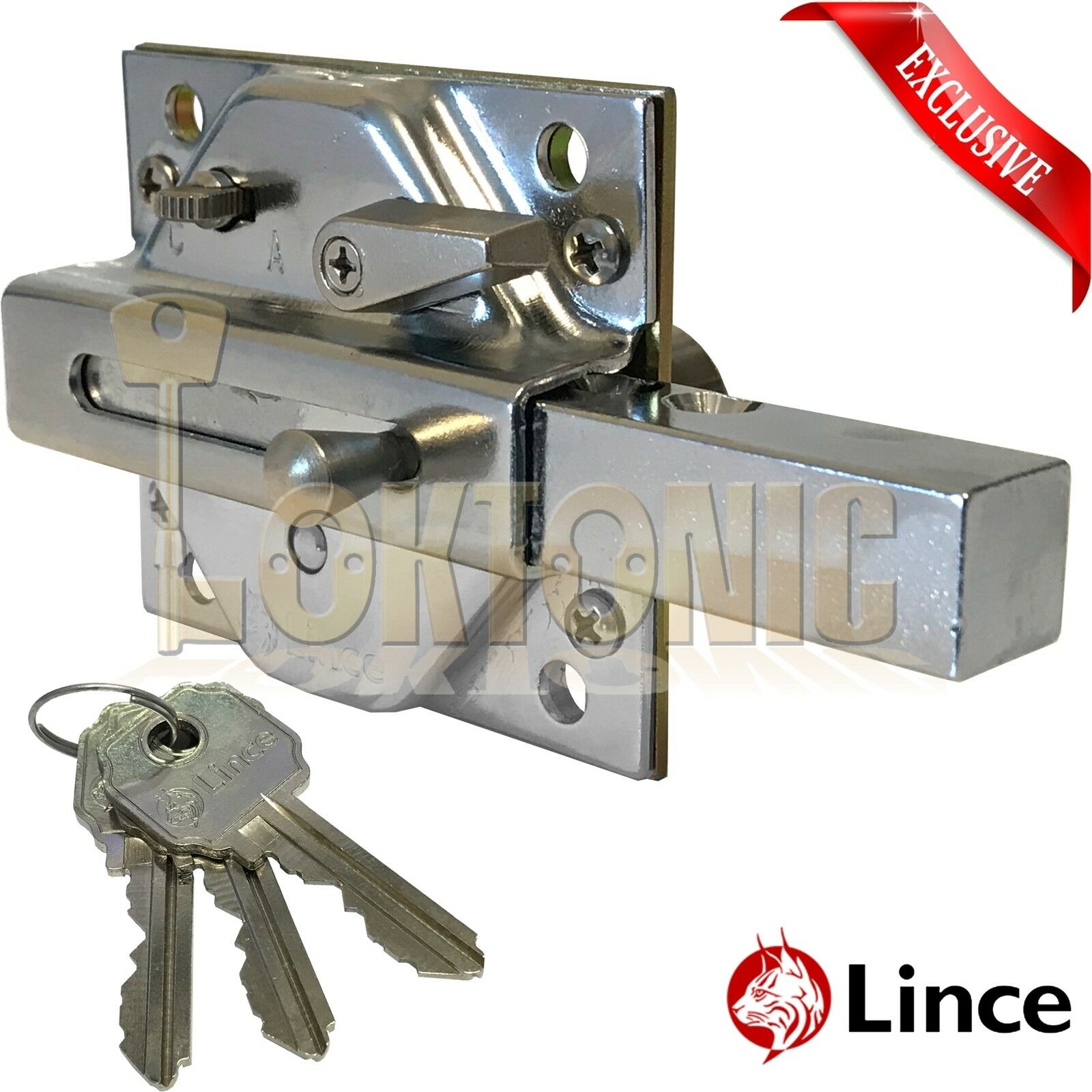 Lince Lock Chrome High Security Heavy Duty Rim Gate Shed Garage Sliding Bolt - Image 3