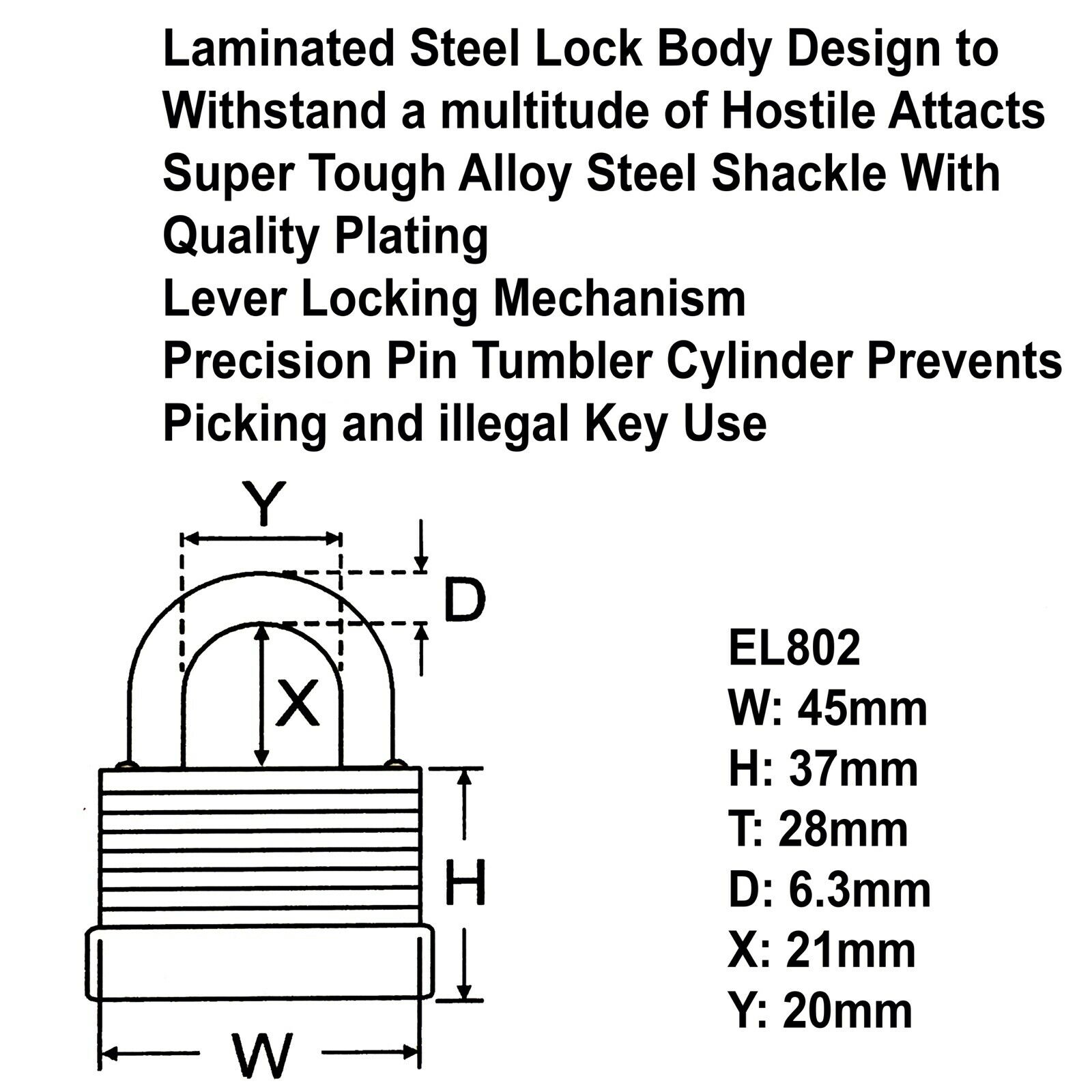 Square Link 8mm Security Hardened Steel Chain+Padlock Bike Bicycle Sheds Gates - Image 3