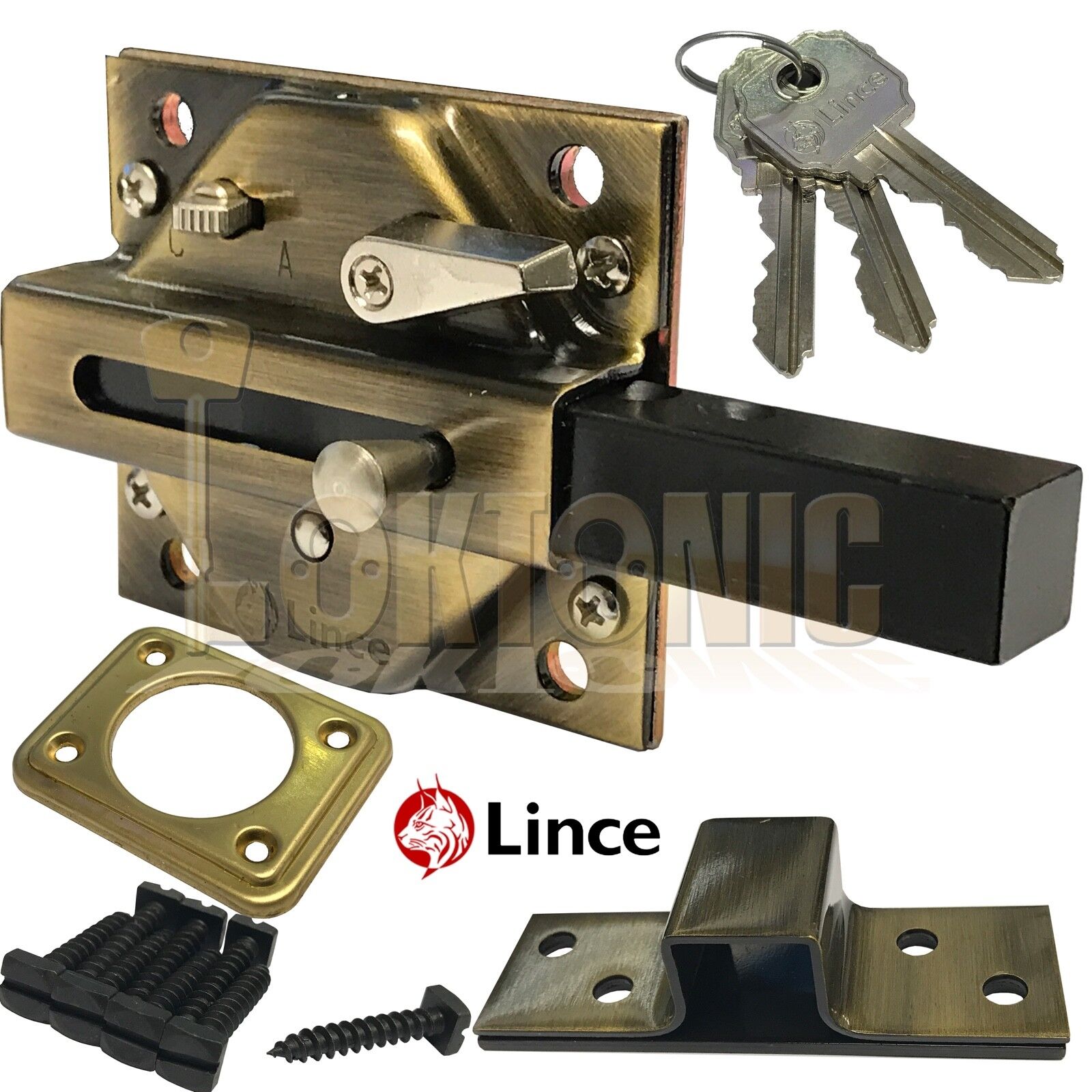 Lince Rim Lock Heavy Duty Gate Shed Sliding Bolt Suit 60mm Thick Doors - Image 7