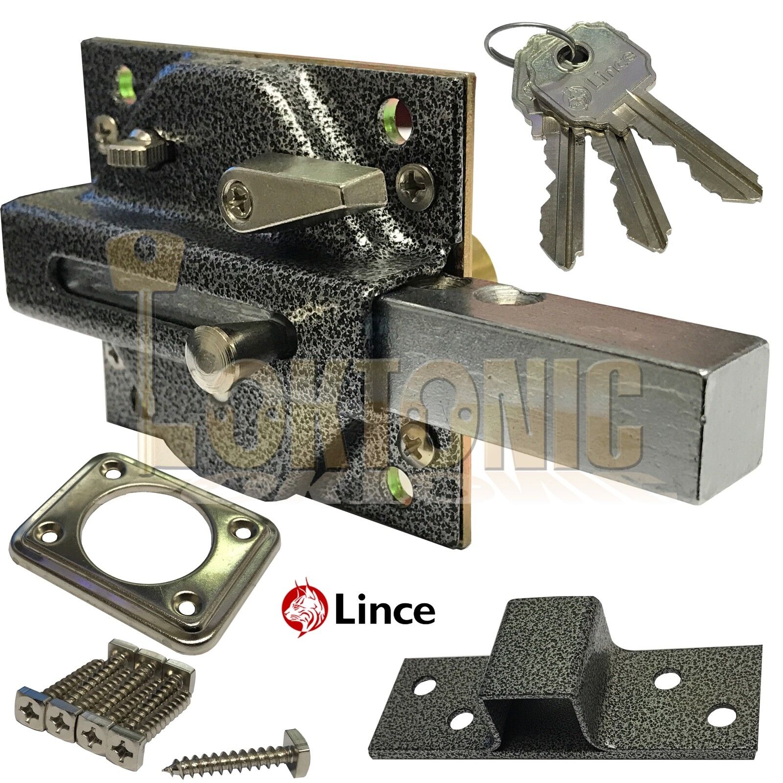 Lince Rim Lock Heavy Duty Gate Shed Sliding Bolt Suit 60mm Thick Doors - Image 4