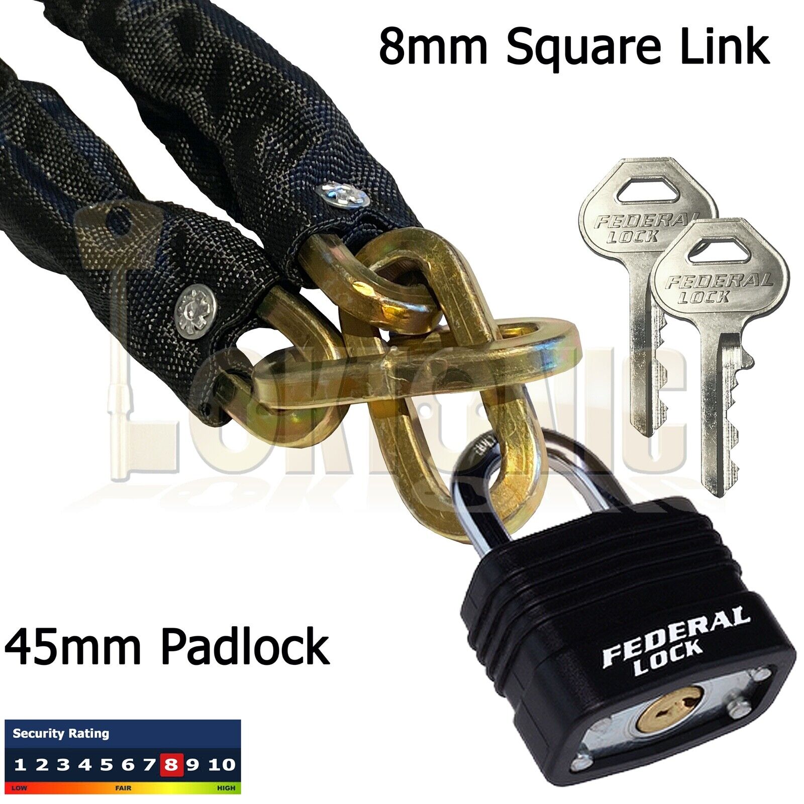 Square Link 8mm Security Hardened Steel Chain+Padlock Bike Bicycle Sheds Gates - Image 4