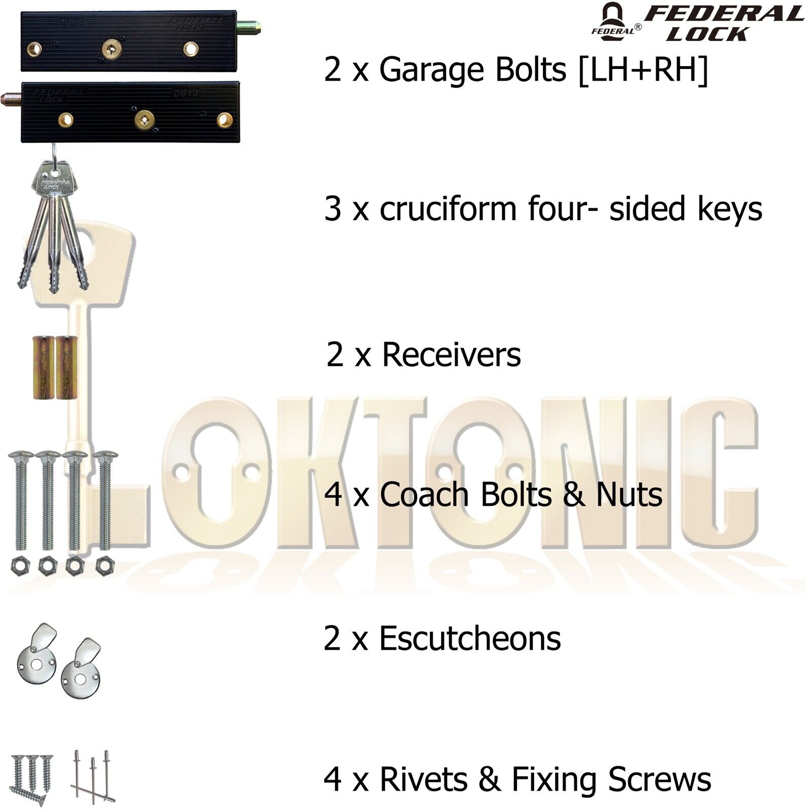 Federal Enfield Genuine Original Garage Door Bolts Lock One PAIR MK6 NEW 2023 - Image 3