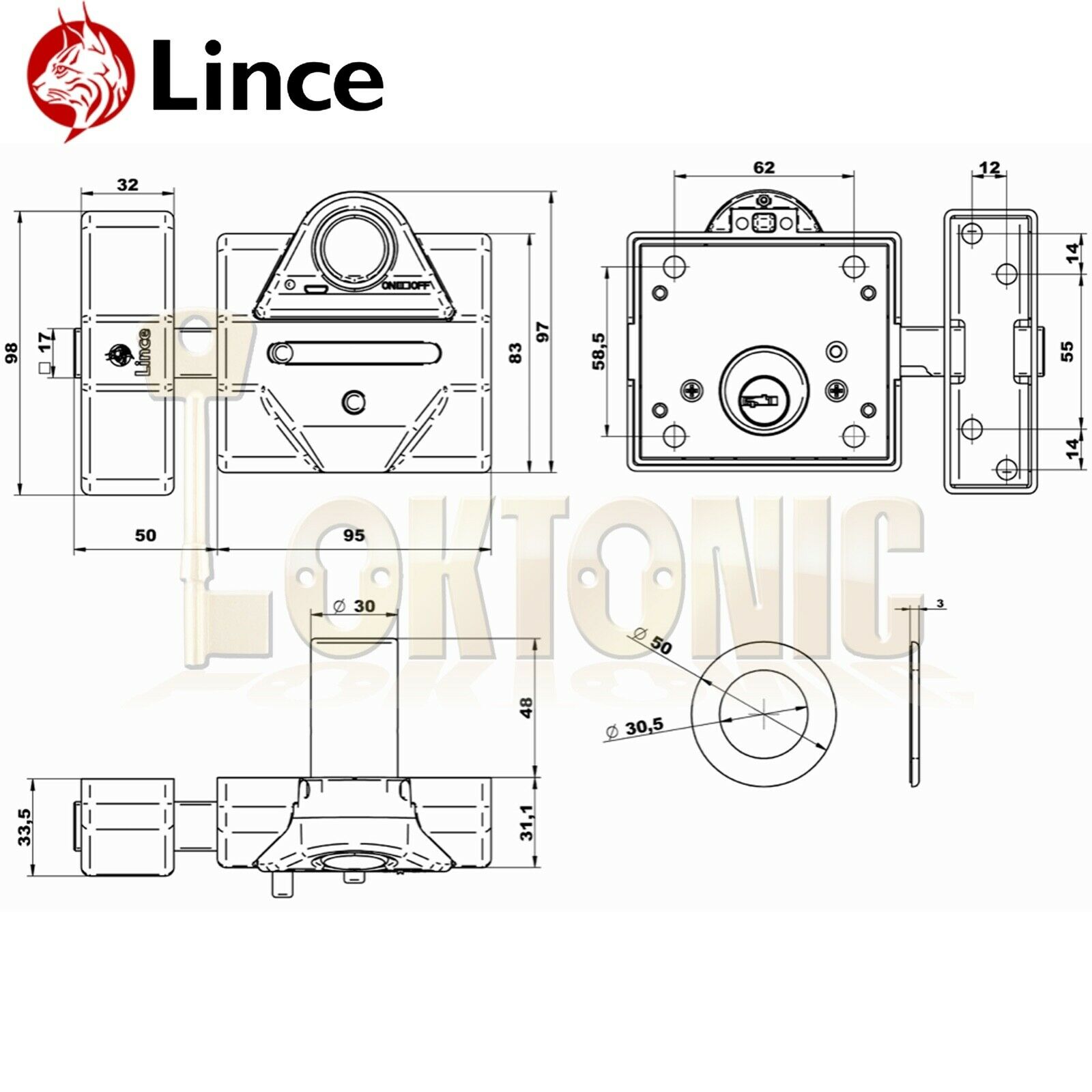 Lince Rim Door Lock High Security Heavy Duty Sliding Dead Bolt Built-In Alarm - Image 4