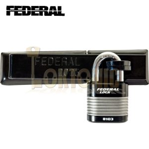 FEDERAL HIGH SECURITY VAN SHED GATE HASP STAPLE AND PADLOCK COMBO FD2025+FD8103
