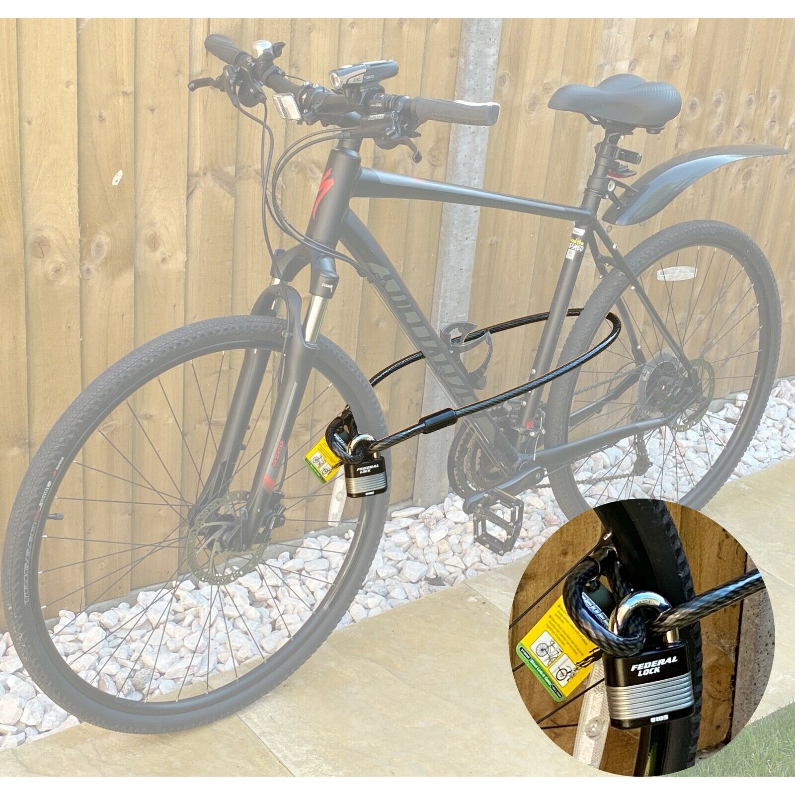 Federal 15mm Diameter Heavy Duty Bike Cycle Motorcycle Steel Cable Padlock Combo - Image 5