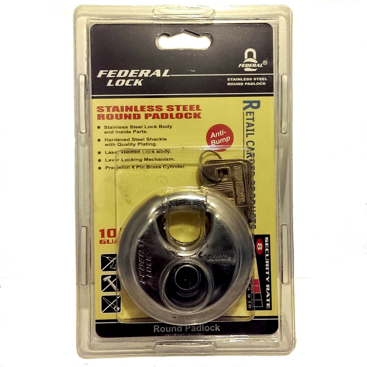 Federal FD1000 Heavy Duty 70mm High Security Stainless Steel Disc Padlock - Image 3
