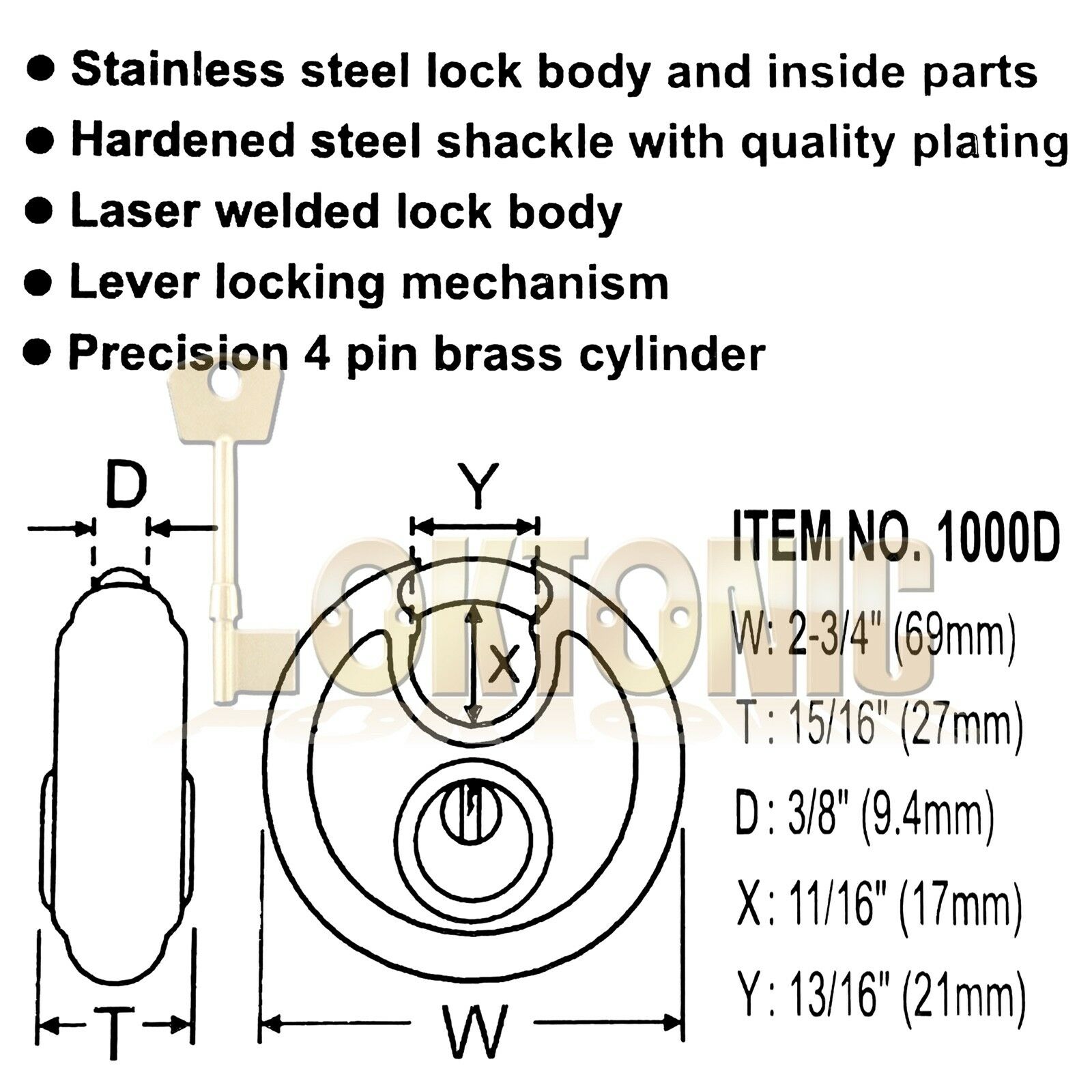 Federal FD1000 Heavy Duty 70mm High Security Stainless Steel Disc Padlock - Image 4