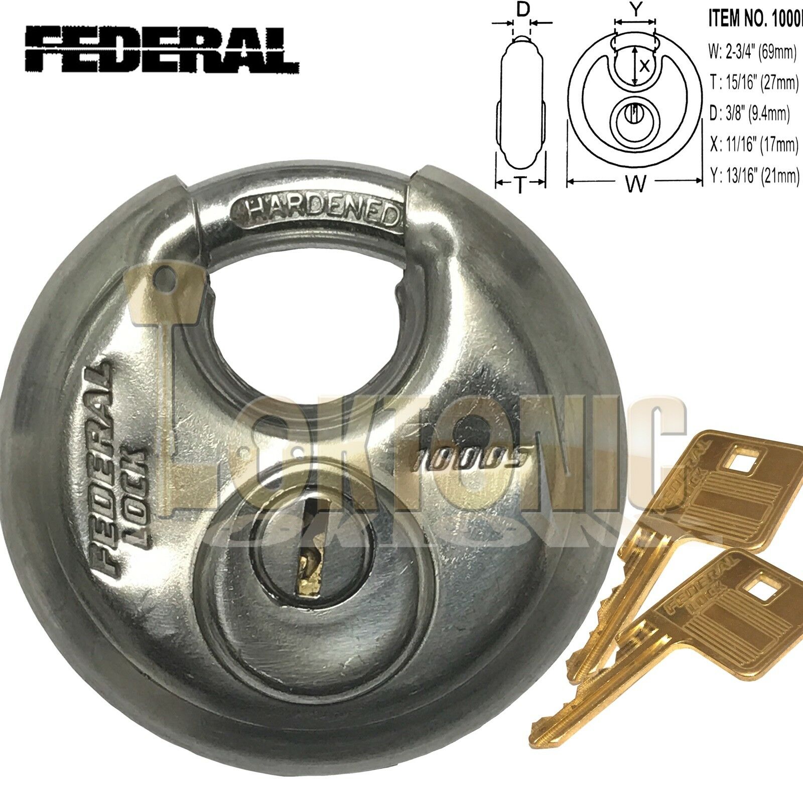 Federal FD1000 Heavy Duty 70mm High Security Stainless Steel Disc Padlock