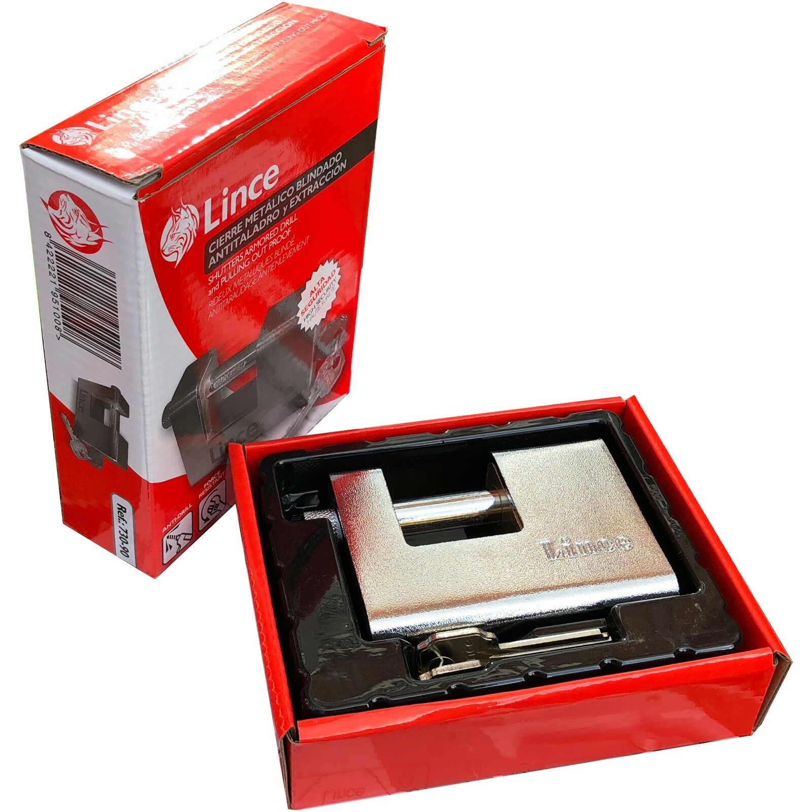 Lince L730-90 Fully Armoured Rectangular Steel Roller Shutter Garage Padlock - Image 3