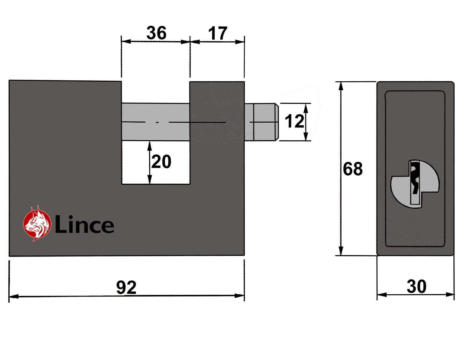 Lince L730-90 Fully Armoured Rectangular Steel Roller Shutter Garage Padlock - Image 4