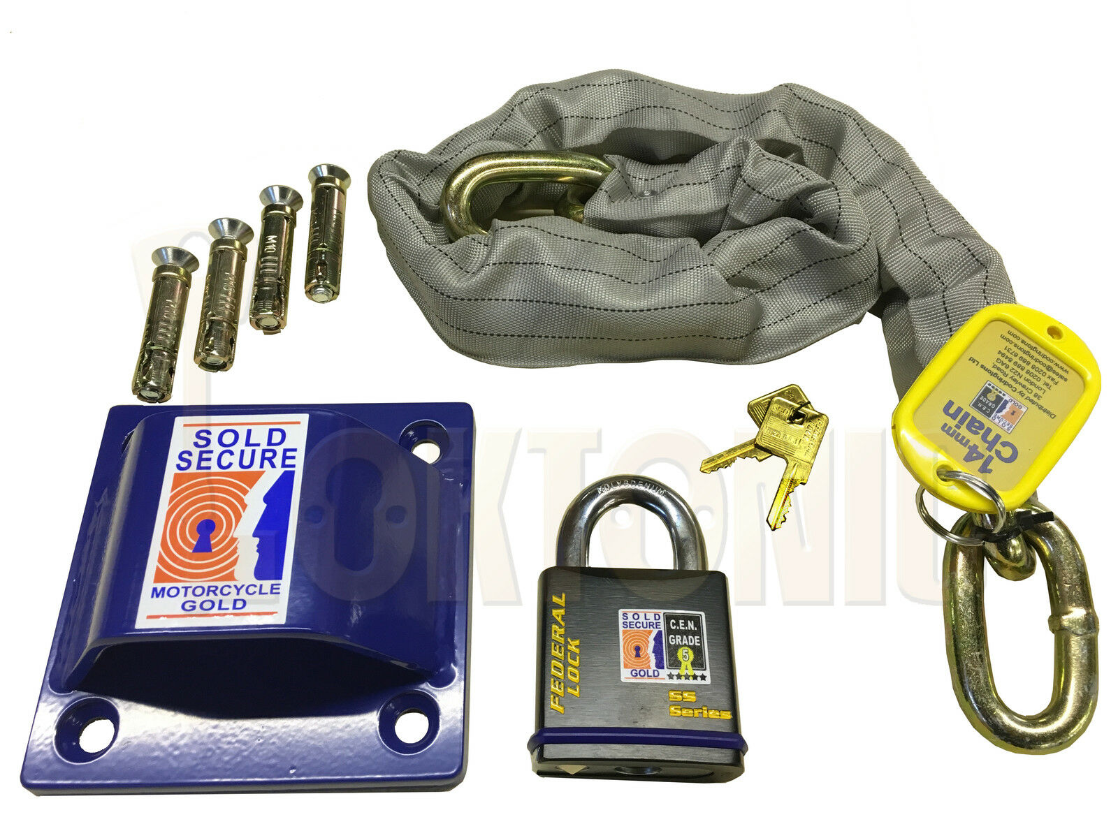 Motorbike Motorcycle Strong 1.m 14mm Chain Padlock Anchor Sold Secure CEN 5 Gold - Image 3