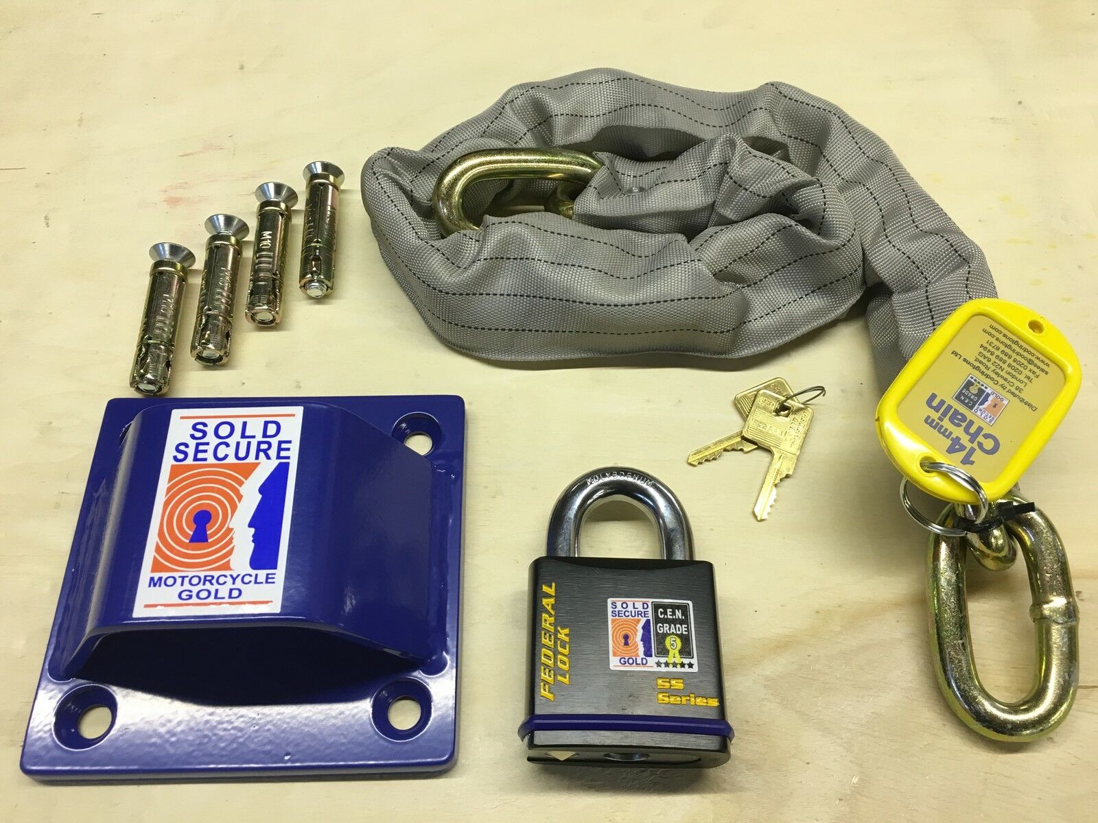 Motorbike Motorcycle Strong 1.m 14mm Chain Padlock Anchor Sold Secure CEN 5 Gold - Image 4