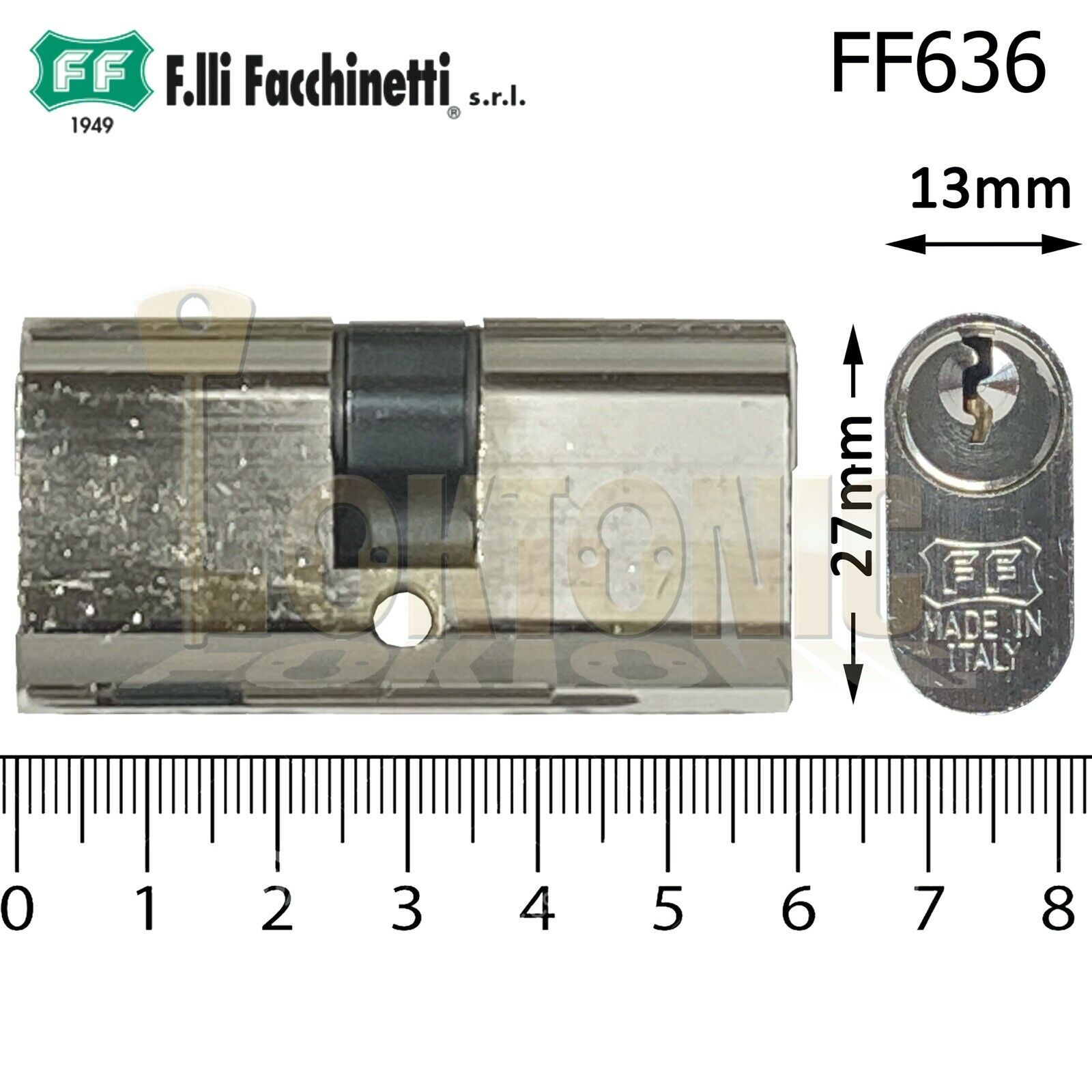 Facchinetti Small Double Oval 60mm Polished Chrome Cylinder Lock Barrel - Image 5