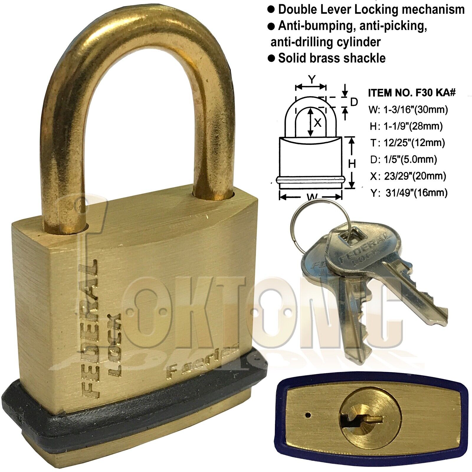 Federal Waterproof Boat Marine Weather Resistant Solid Brass Shackle Padlocks - Image 3