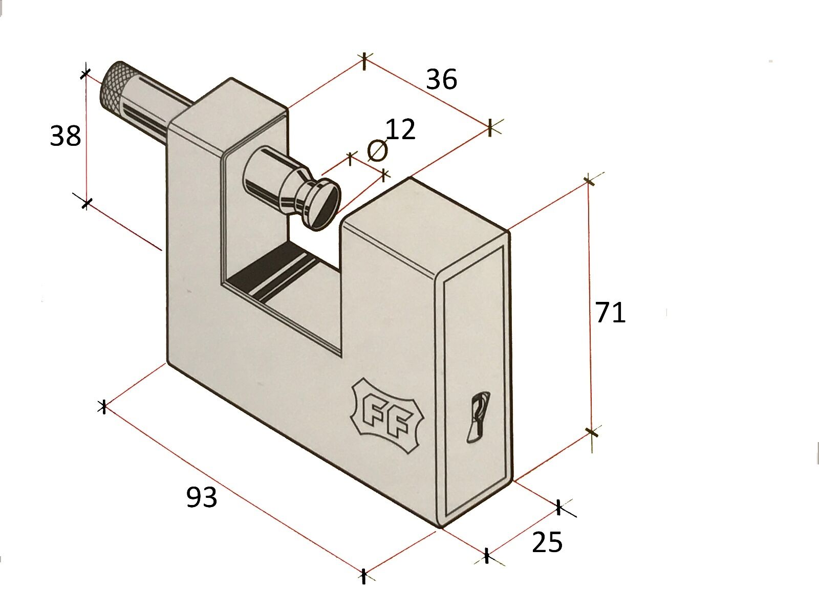 Facchinetti F8390 Fully Armoured Container Steel Roller Shutter Garage Padlock - Image 3
