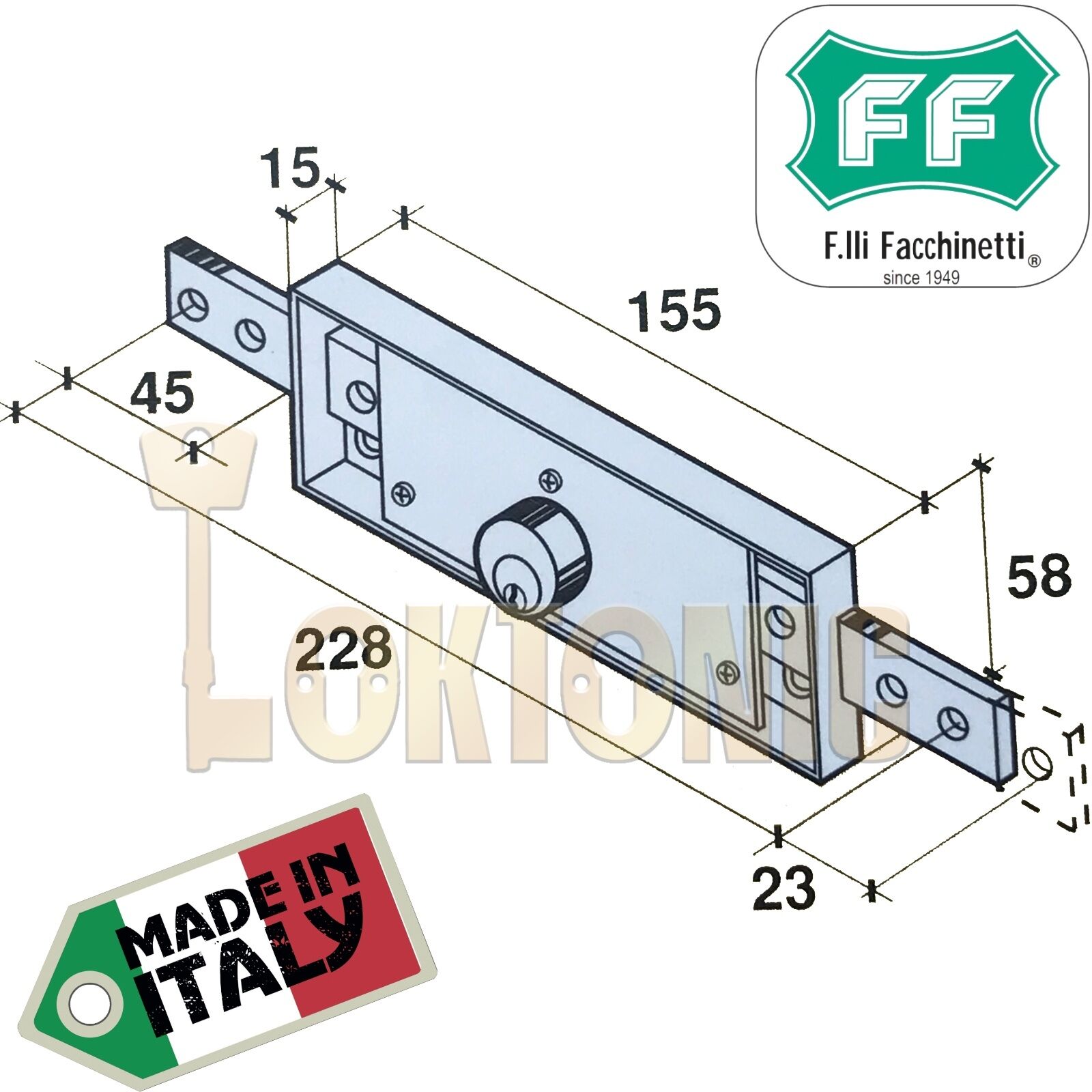 Facchinetti Heavy Duty Centre Roller Shutter Garage Door Lock Made in Italy - Image 3