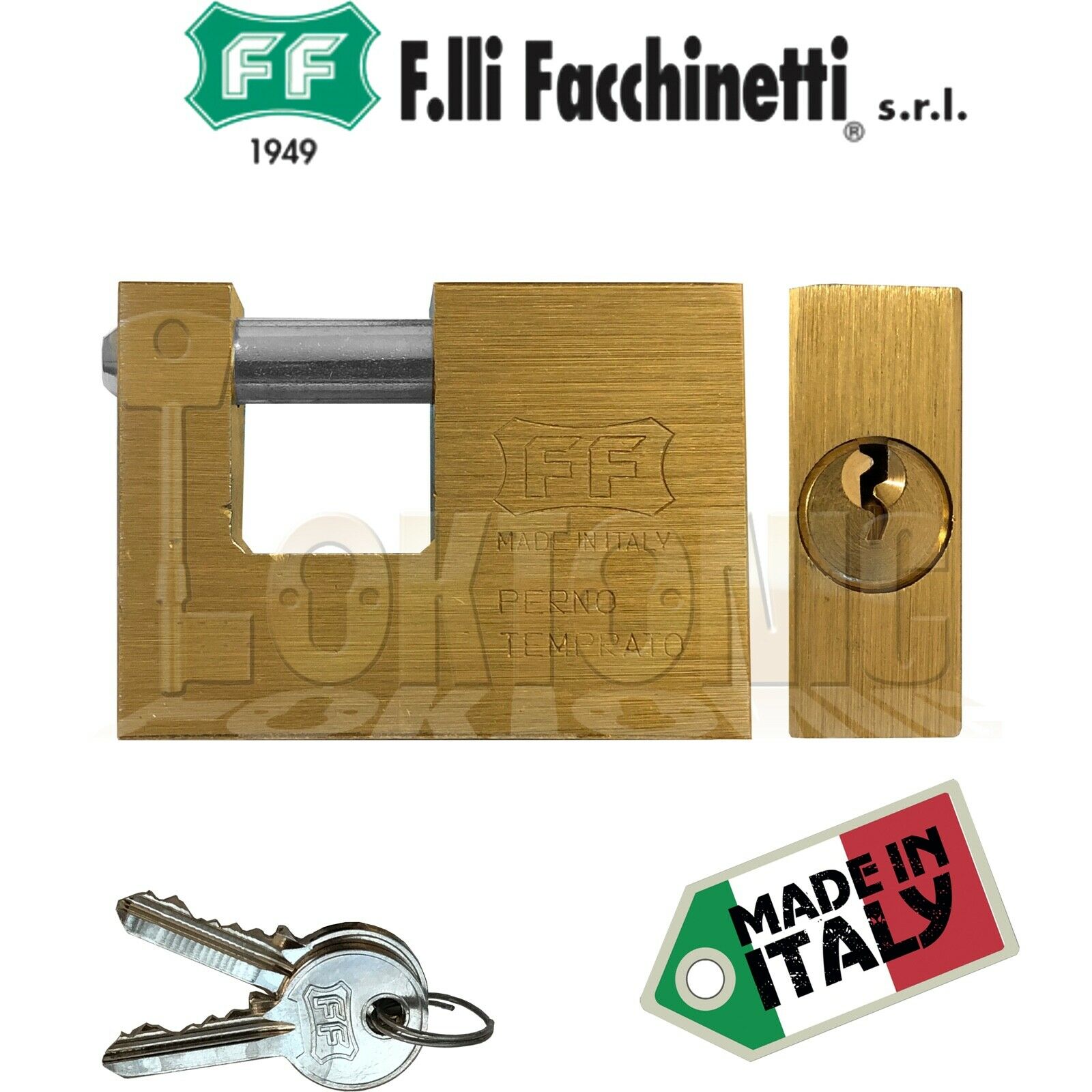 Facchinetti Solid Rectangular Brass 56mm Block Lock Shutter Shed Van Padlock - Image 3
