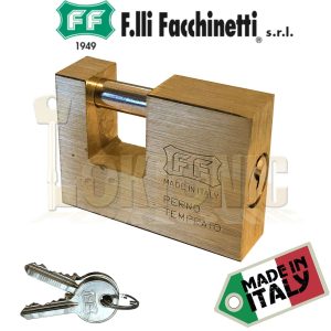 Facchinetti Solid Rectangular Brass 56mm Block Lock Shutter Shed Van Padlock