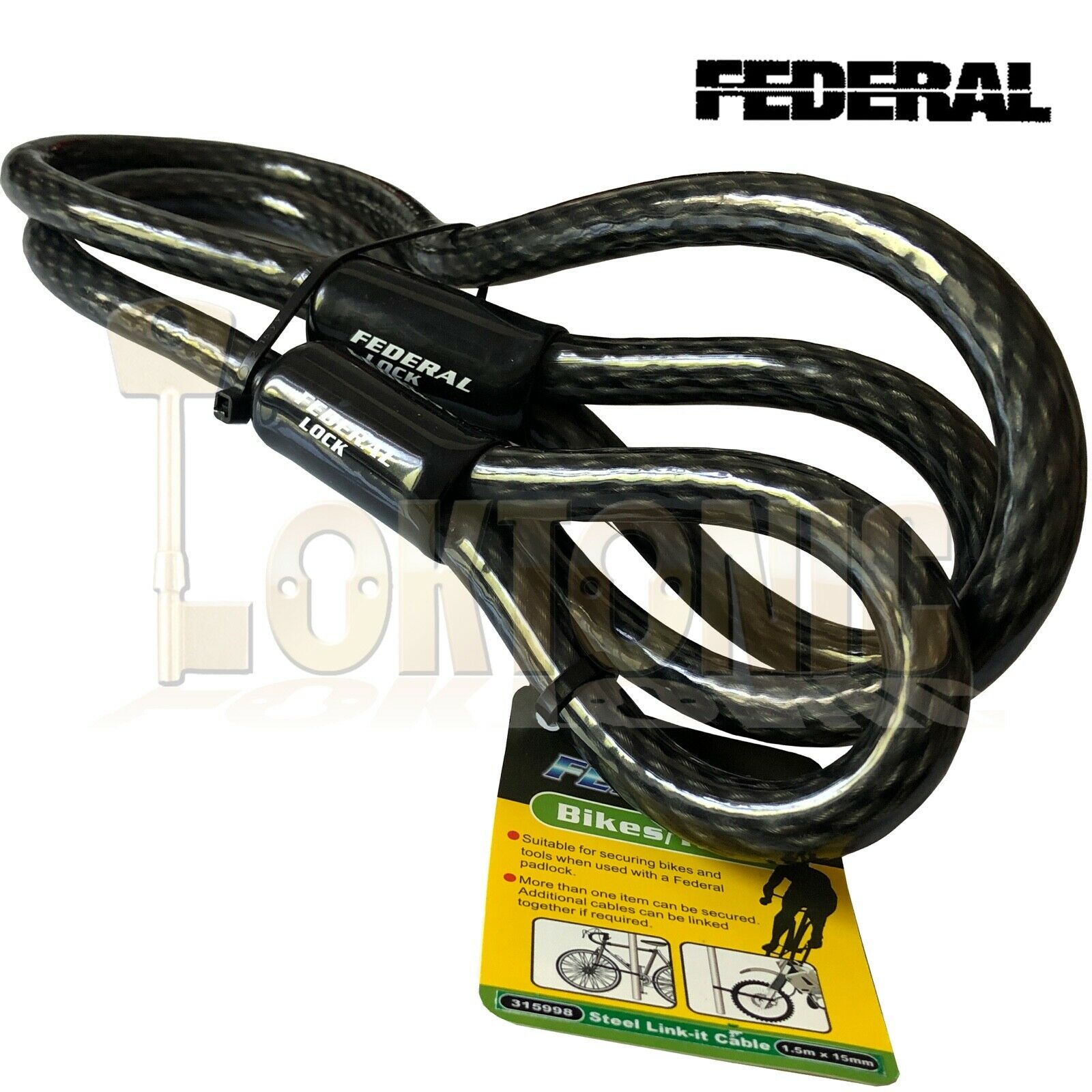 Federal 1.5m 15mm Motorcycle Quad Bike Heavy Duty Security Steel Loop Cable - Image 3