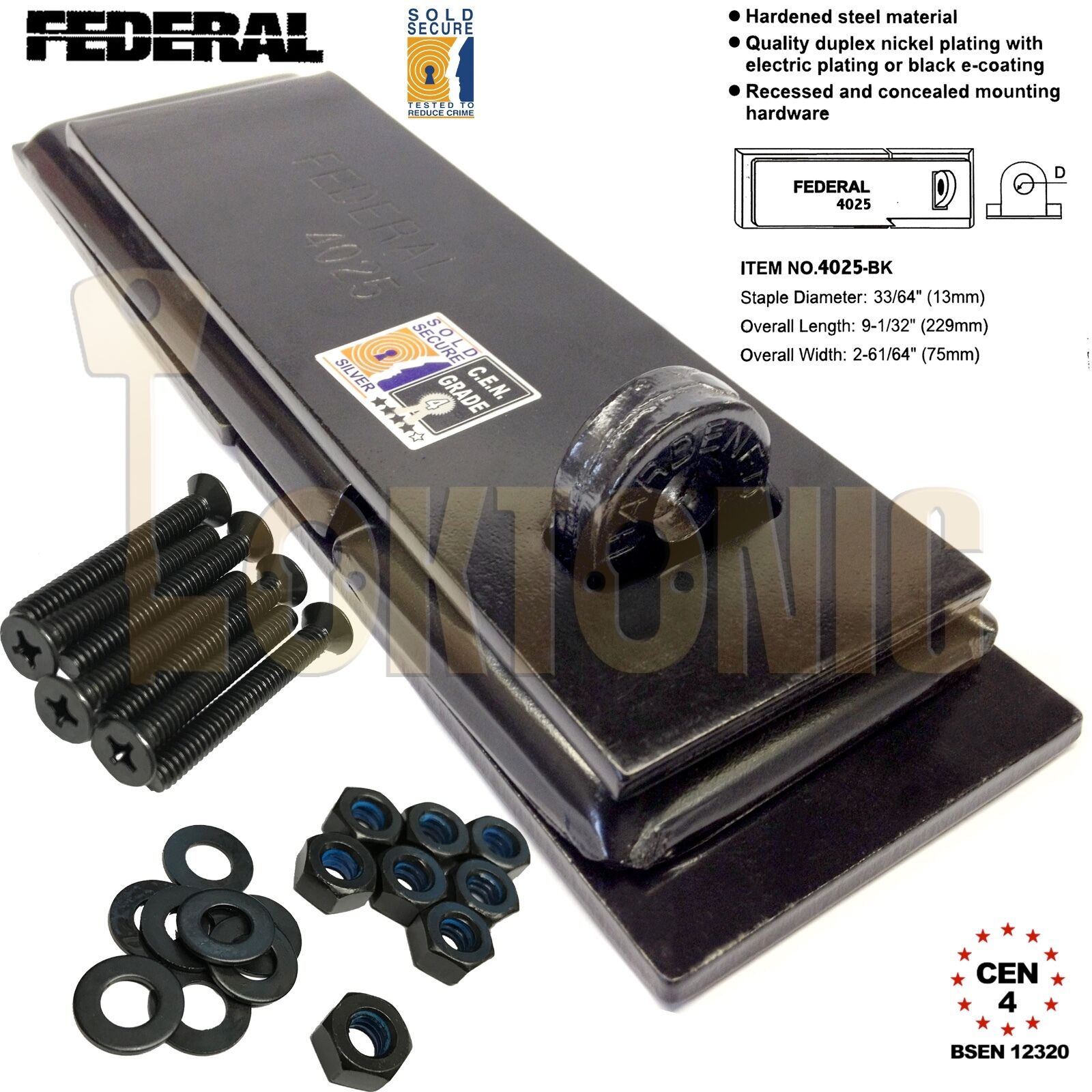 Federal FD4025 Sold Secure Silver CEN 4 Heavy Duty Shed Garage Gate Steel Hasp - Image 3