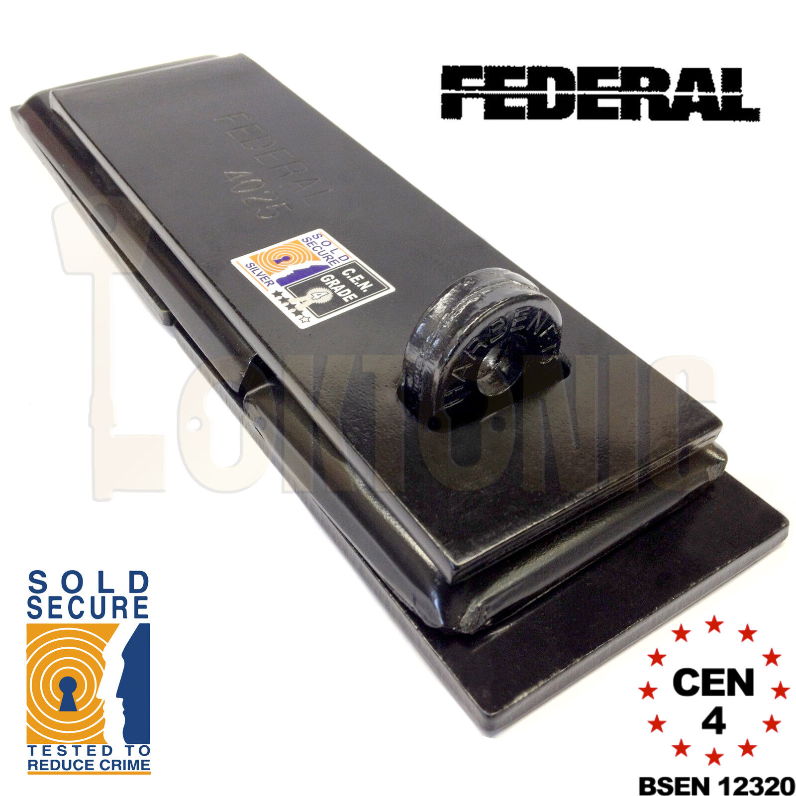 Federal FD4025 Sold Secure Silver CEN 4 Heavy Duty Shed Garage Gate Steel Hasp - Image 6